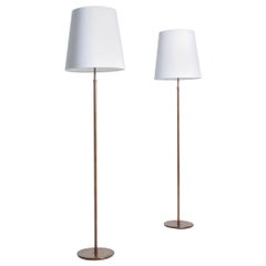 Pair of Midcentury Floor Lamps in Patinated Brass, Made in Denmark, 1950s