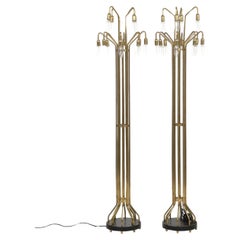 Vintage Pair of Midcentury Floor Lamps in Patinated Brass, Made in Denmark, 1950s