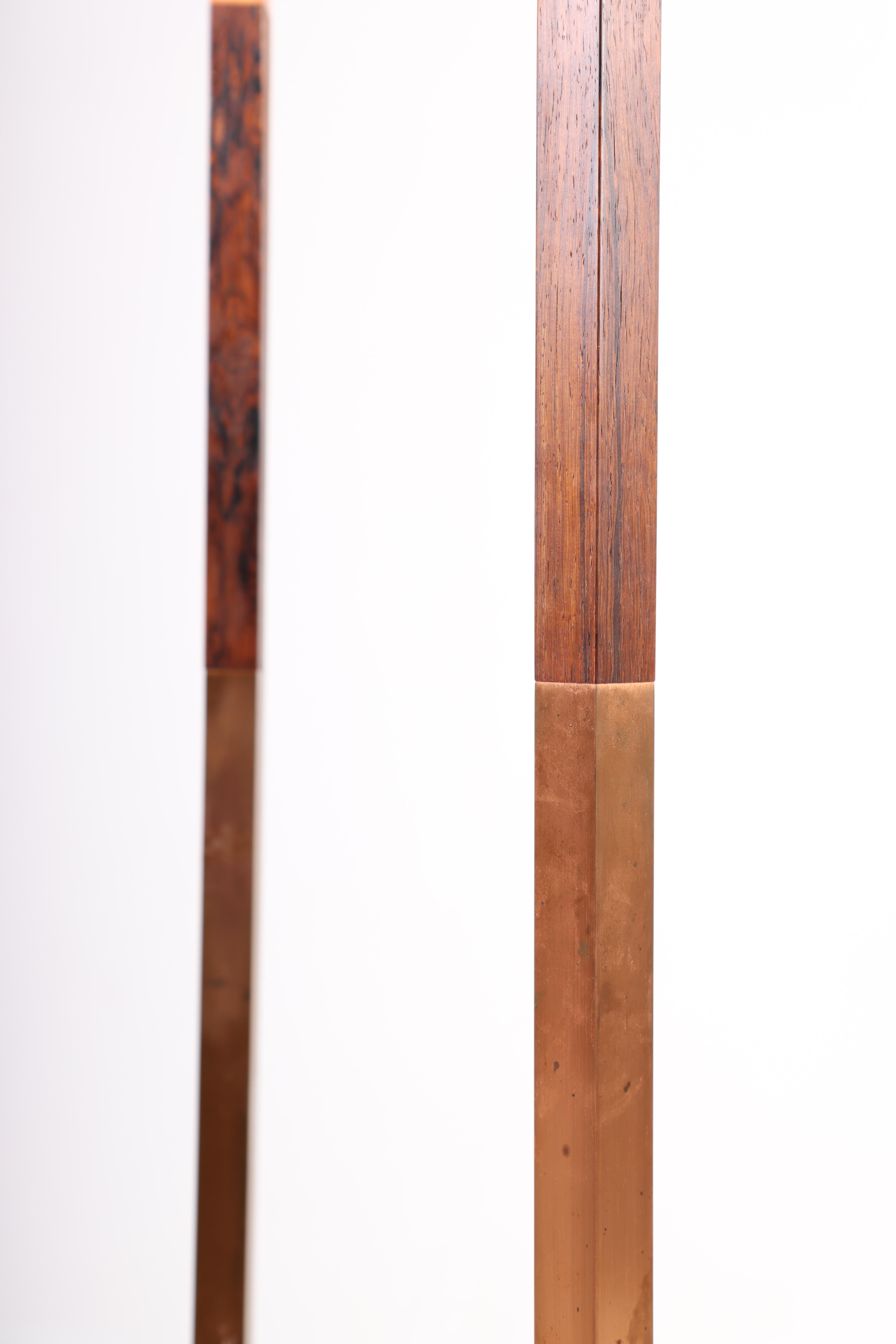Copper Pair of Midcentury Floor Lamps in Rosewood by Jo Hammerborg, 1960s For Sale
