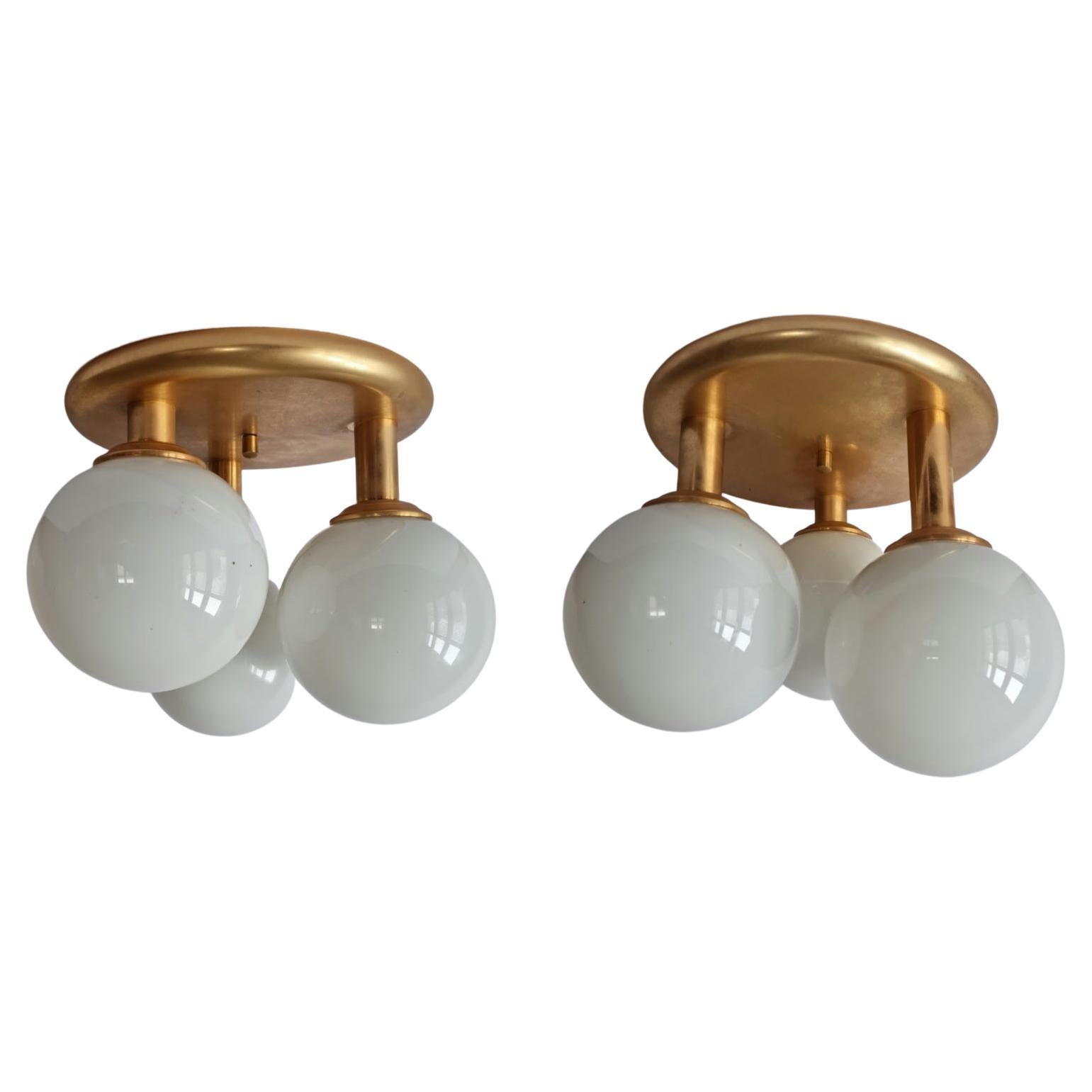 Pair of Midcentury Flush Mount Ceiling or Wall Lamps, Germany, 1970s