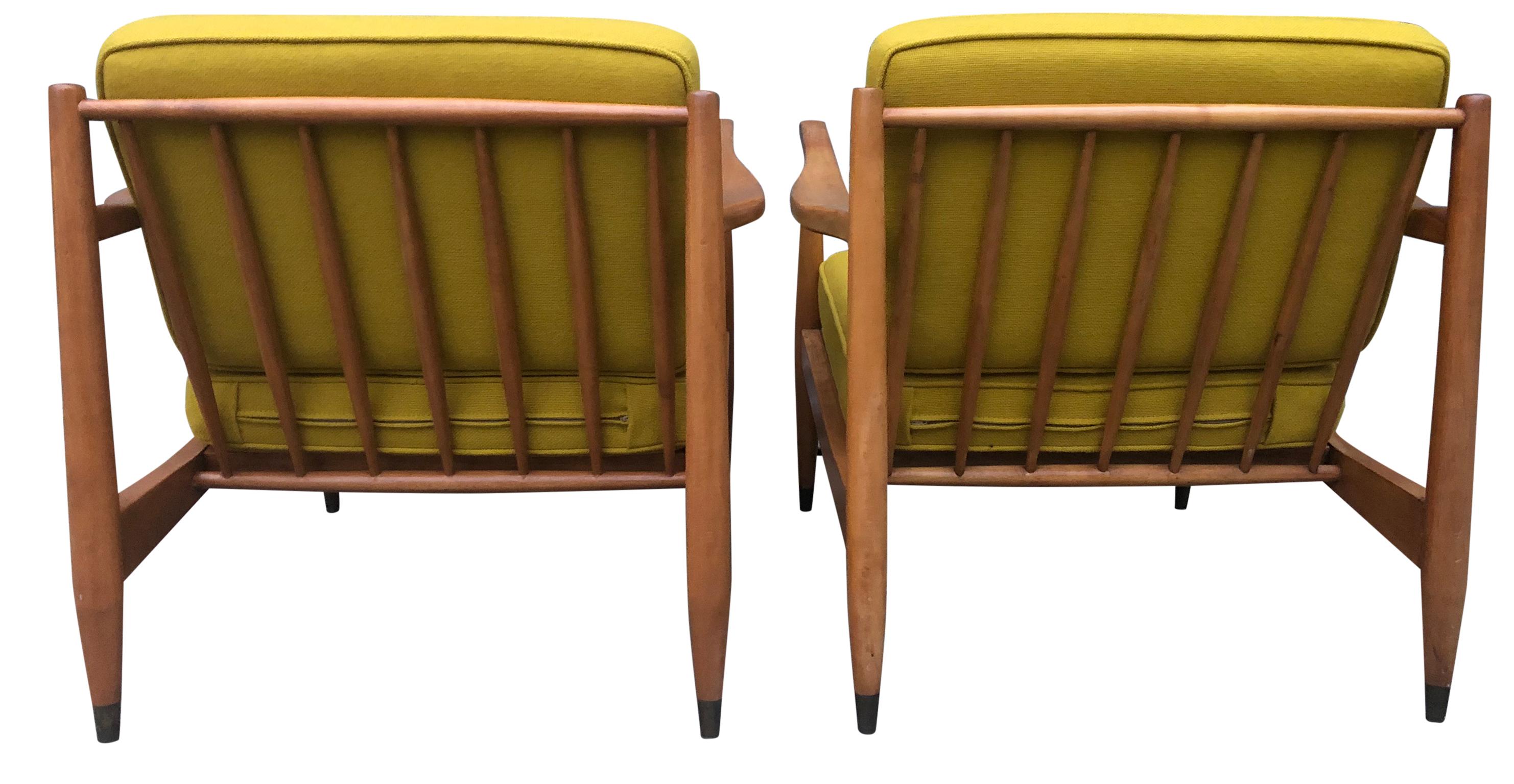 Pair of Midcentury Folke Ohlsson Blonde Lounge Chairs Gold 1