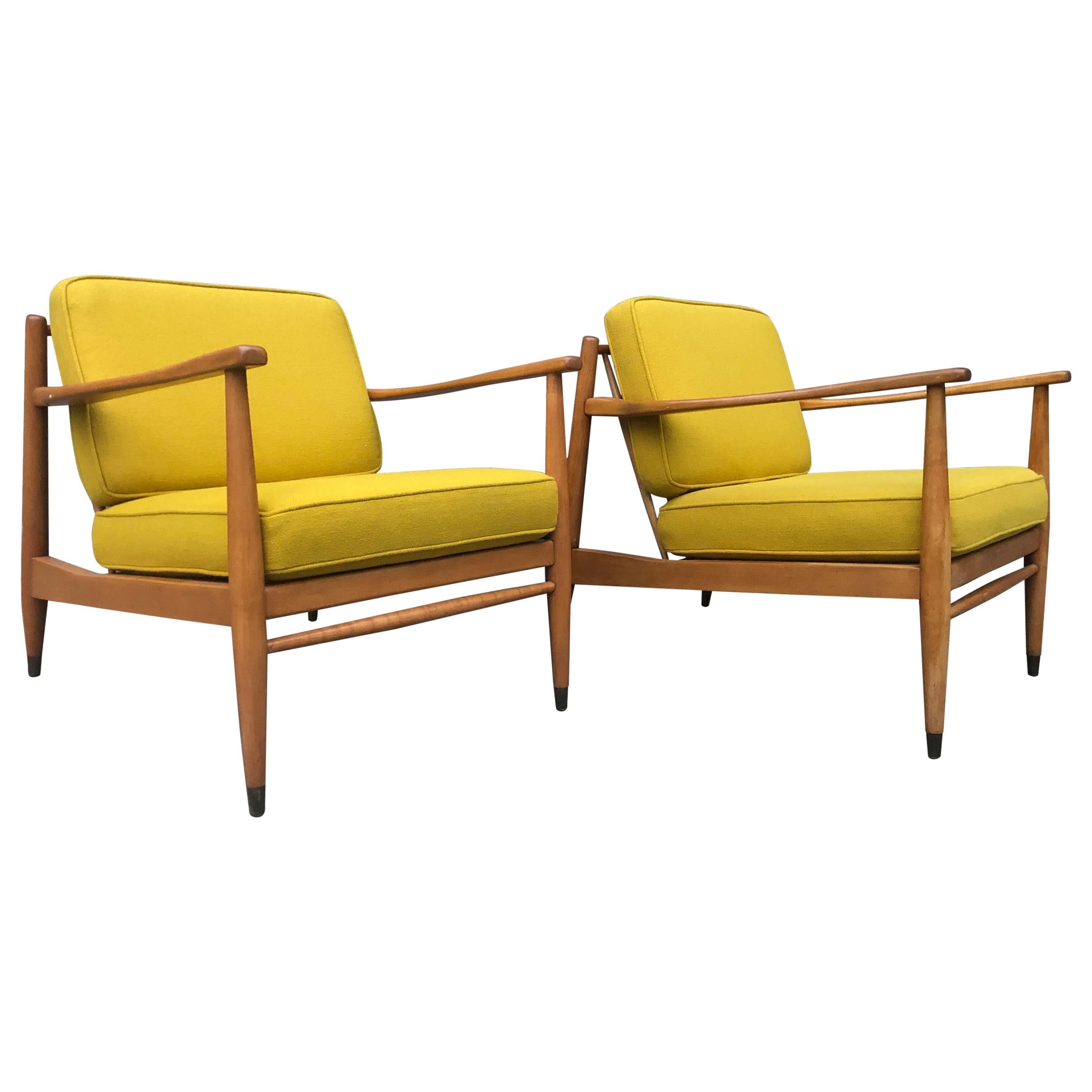 Pair of Midcentury Folke Ohlsson Blonde Lounge Chairs Gold