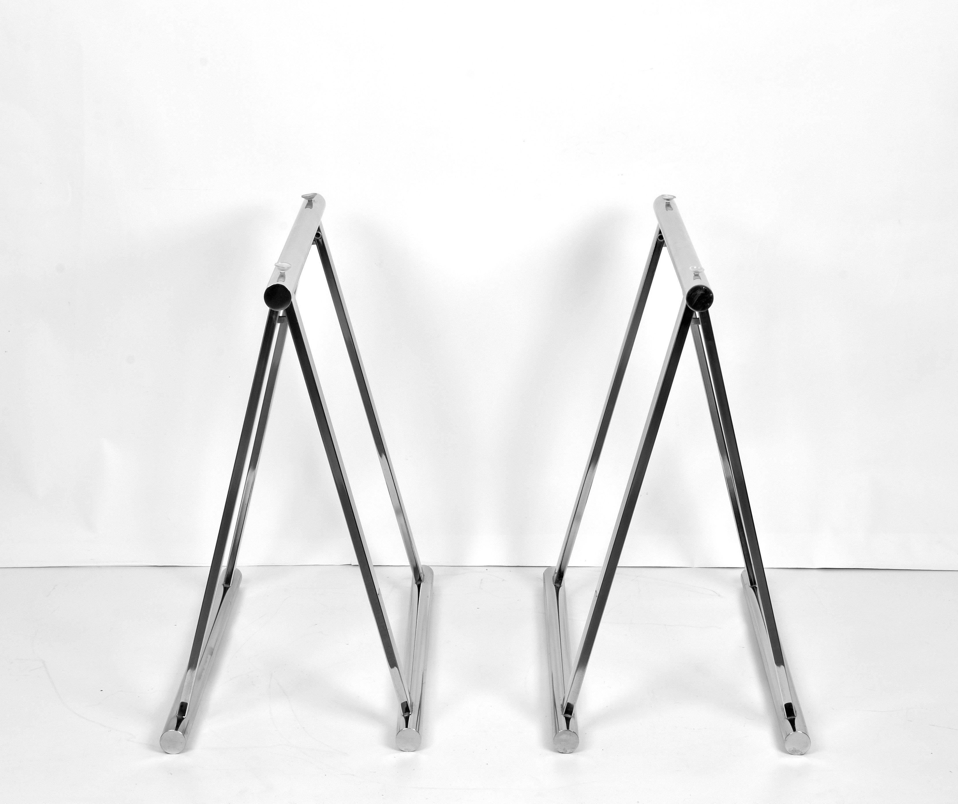 Pair of Midcentury Four-Legs Chromed Steel Italian Trestles, 1970s 3