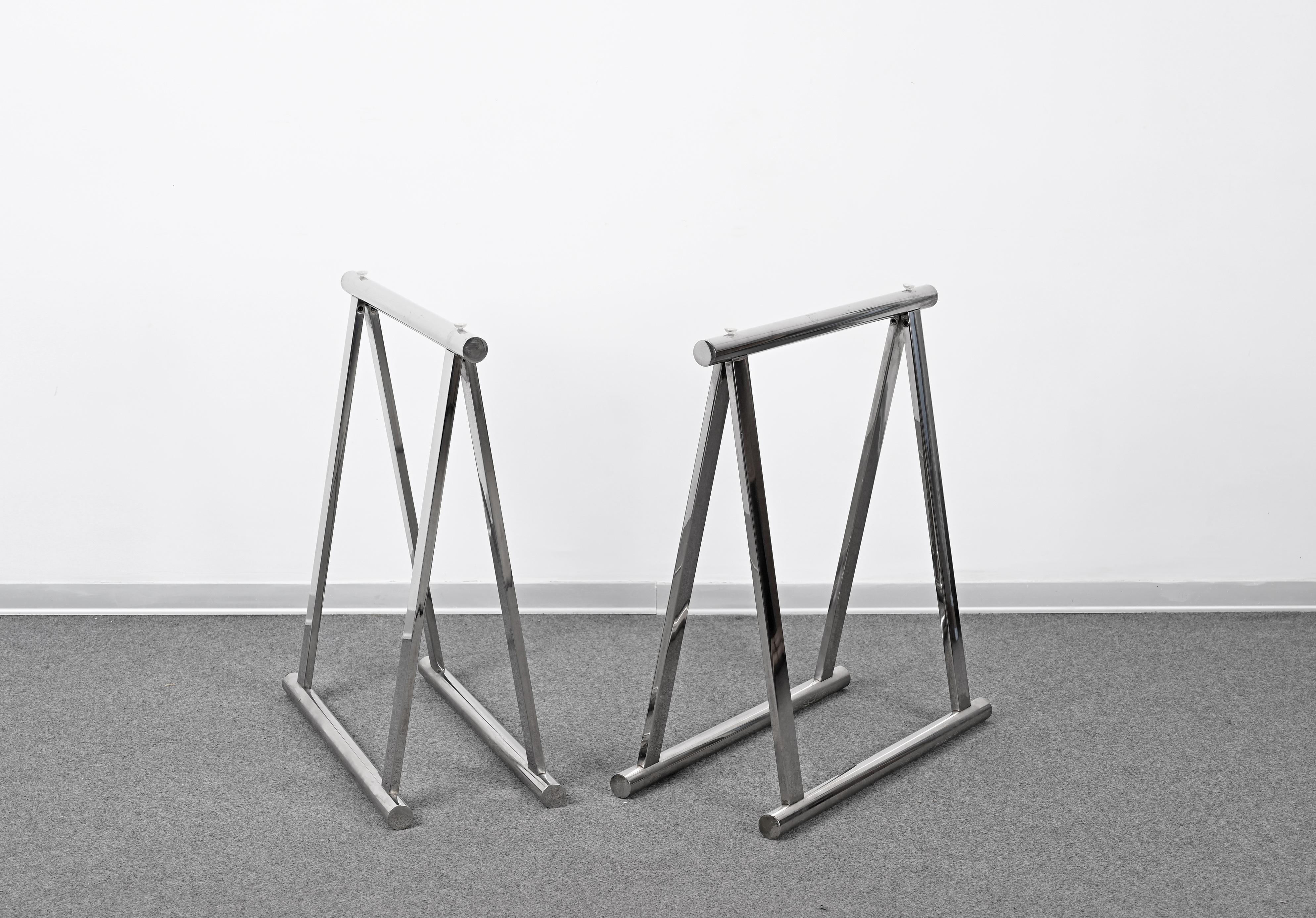 Pair of Midcentury Four-Legs Chromed Steel Italian Trestles After Baughman 1970s For Sale 4