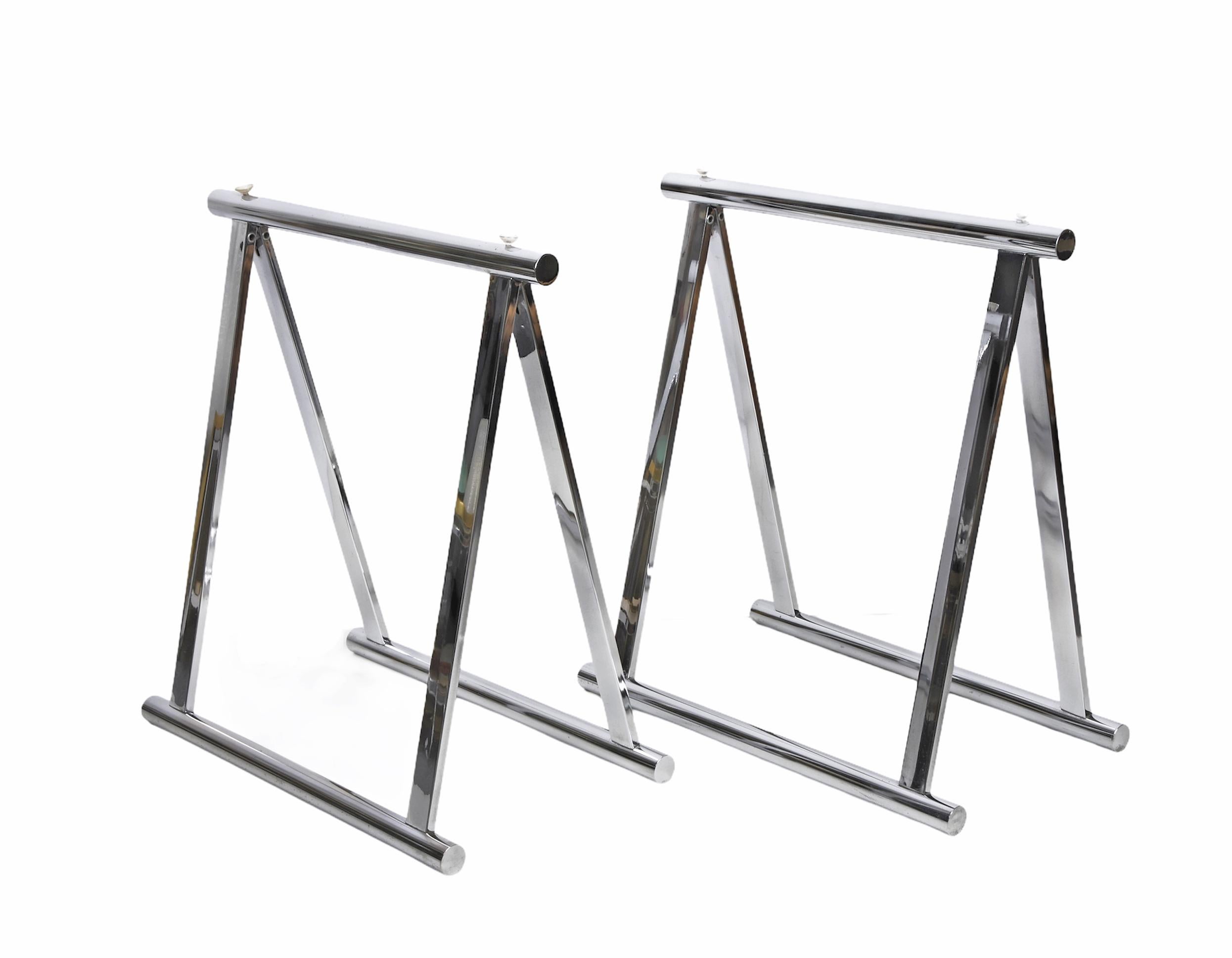 Pair of Midcentury Four-Legs Chromed Steel Italian Trestles After Baughman 1970s For Sale 5