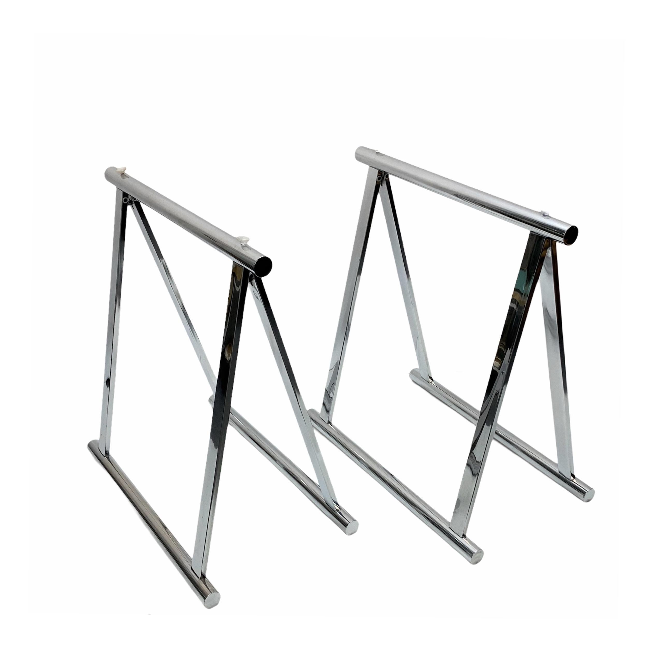 Pair of Midcentury Four-Legs Chromed Steel Italian Trestles After Baughman 1970s For Sale 7