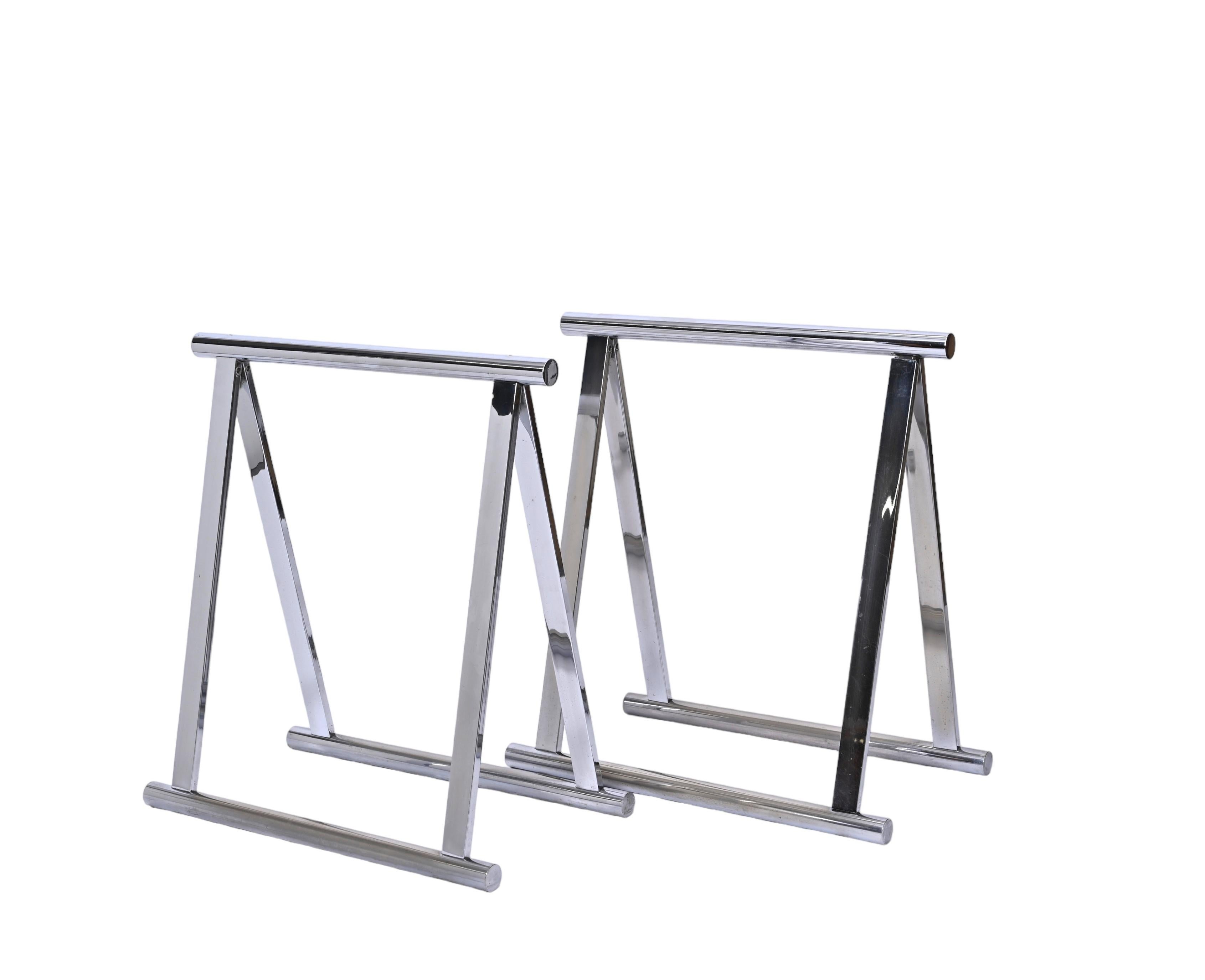 Pair of Midcentury Four-Legs Chromed Steel Italian Trestles After Baughman 1970s For Sale 10