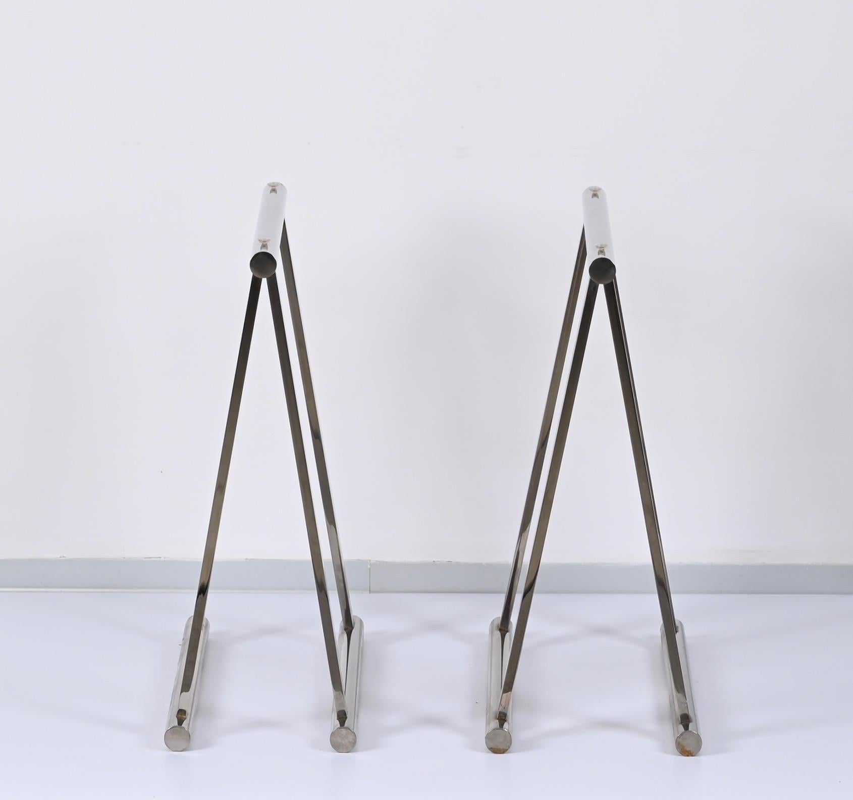 Pair of Midcentury Four-Legs Chromed Steel Italian Trestles After Baughman 1970s In Good Condition In Roma, IT