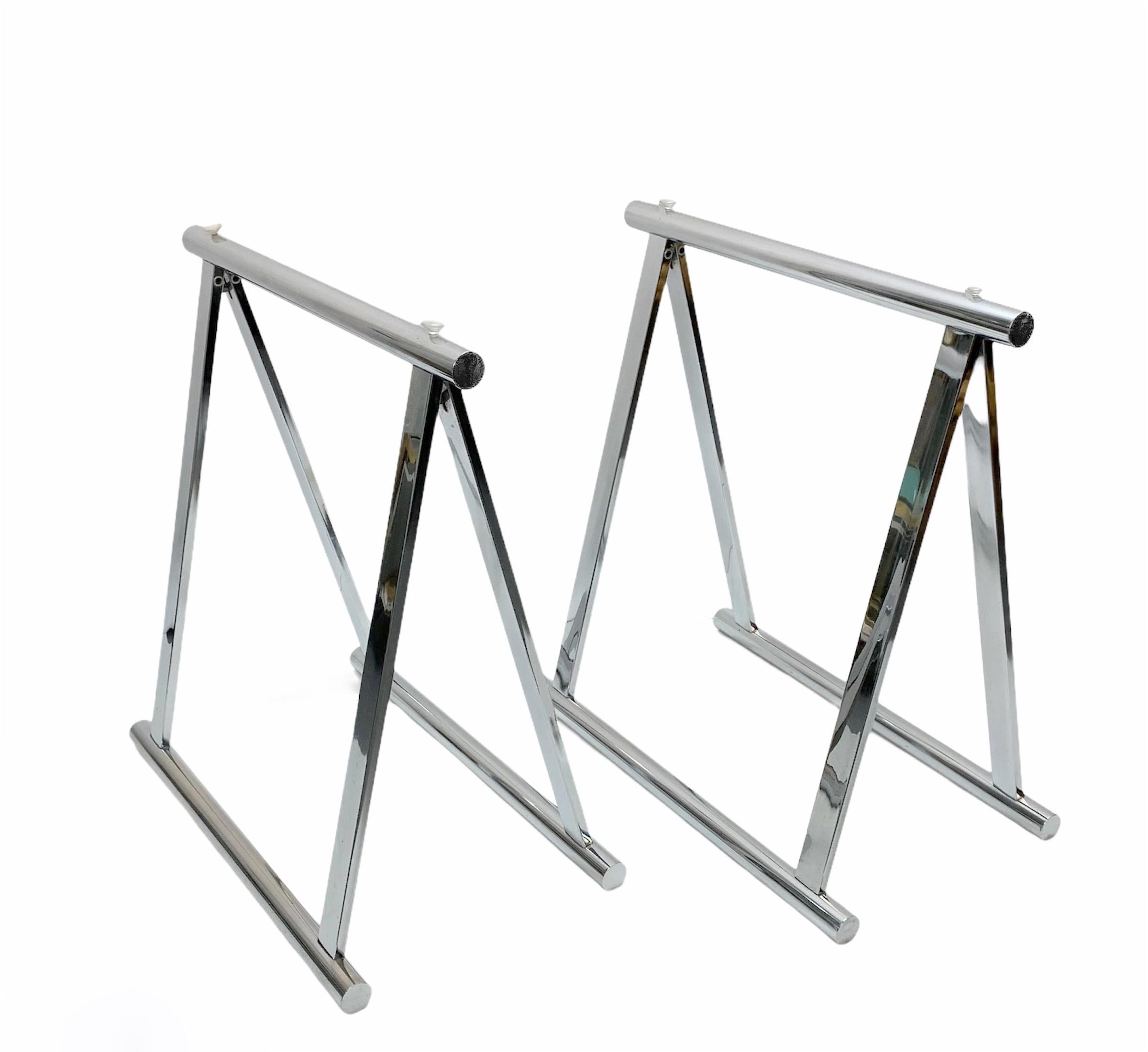 Pair of Midcentury Four-Legs Chromed Steel Italian Trestles After Baughman 1970s For Sale 3