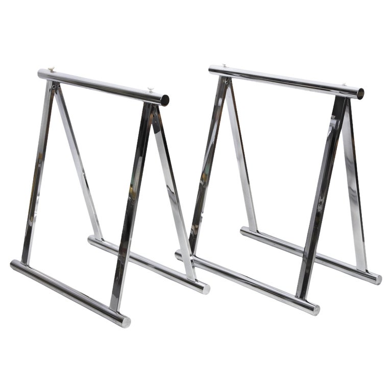 Pair of Midcentury FourLegs Chromed Steel Italian Trestles After
