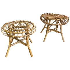 Vintage Pair of Midcentury Franco Albini Style Bamboo Stools, 1960s, Italy