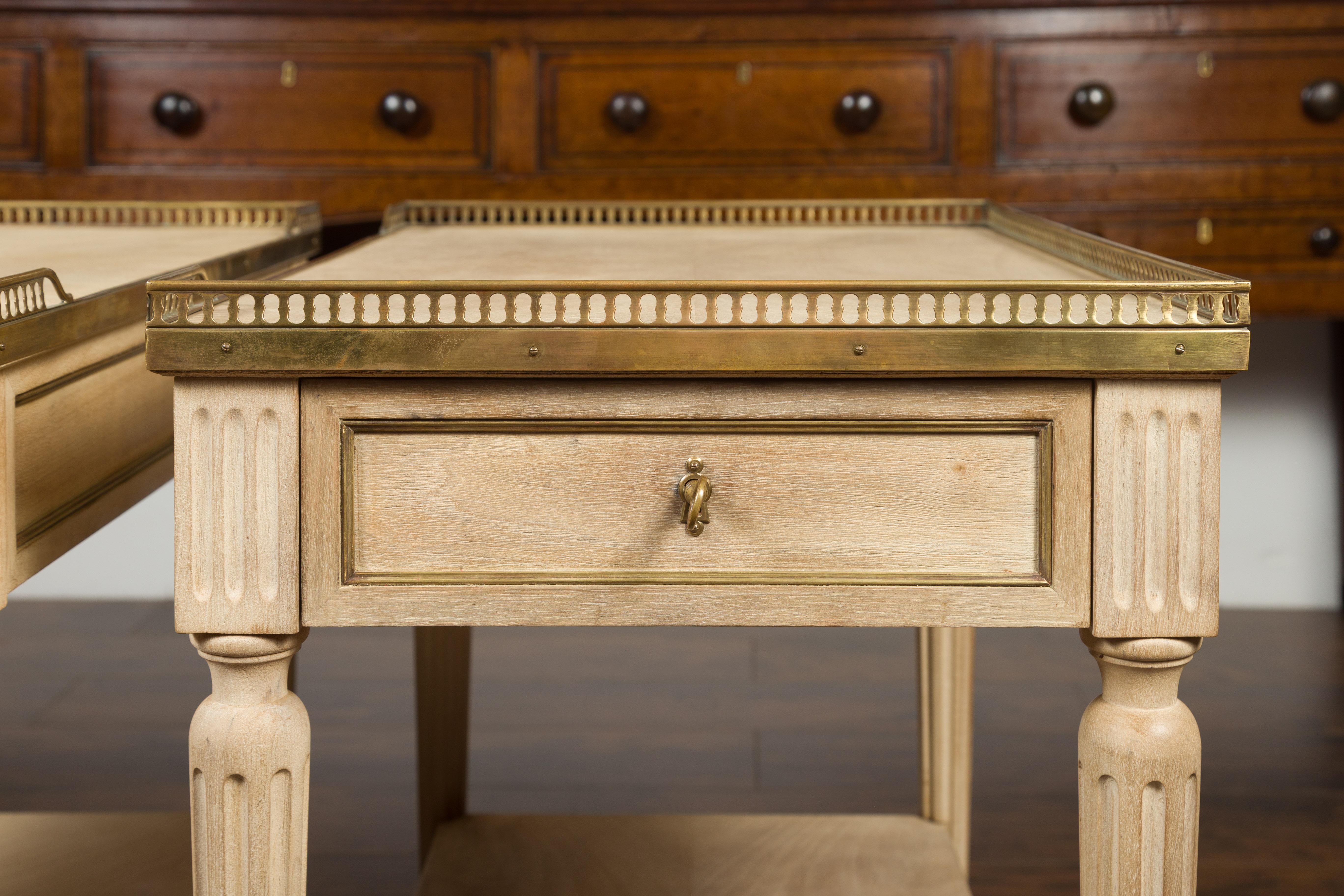 Pair of Midcentury French Bleached Walnut End Tables with Drawers and Gallery 3