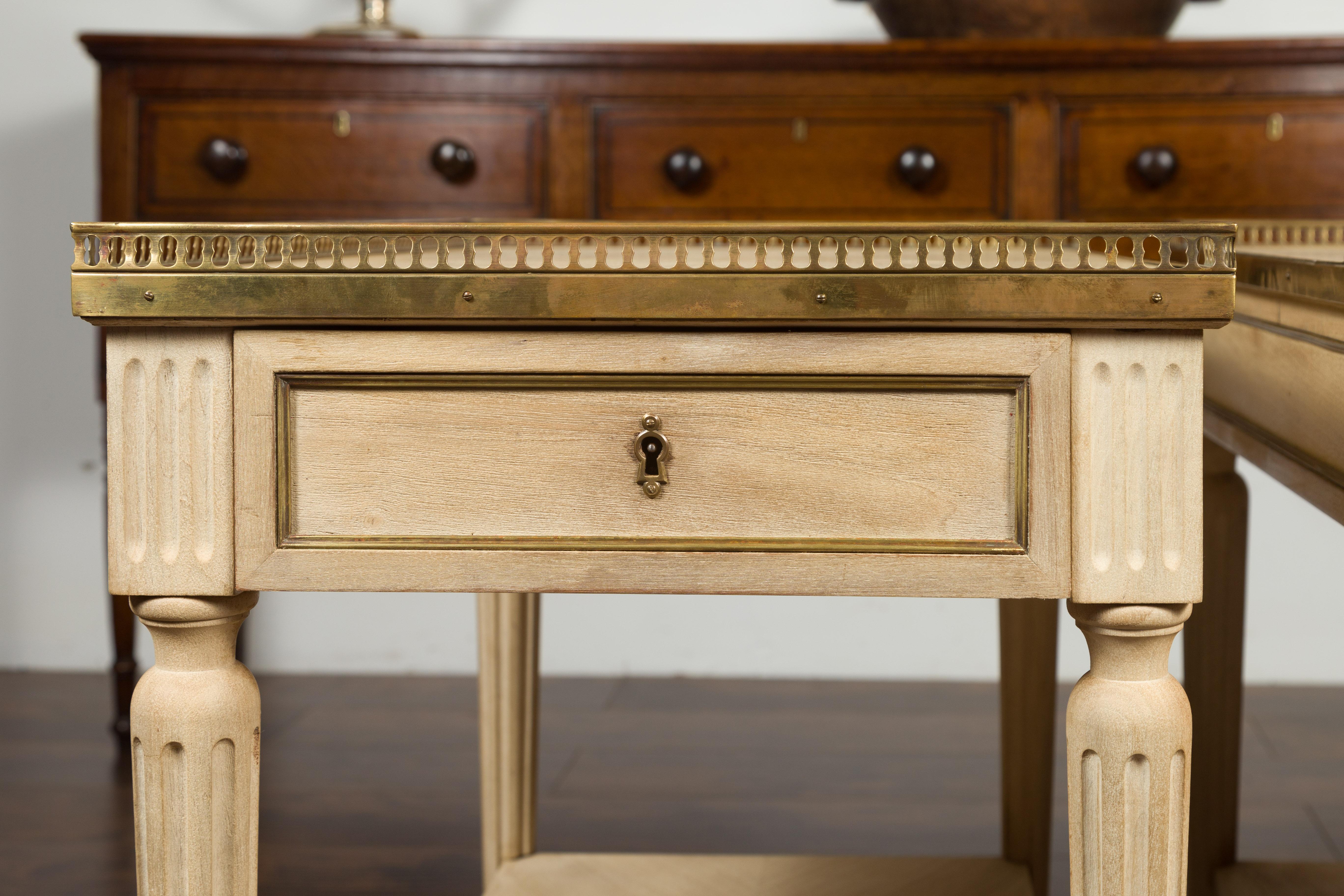 Pair of Midcentury French Bleached Walnut End Tables with Drawers and Gallery 4