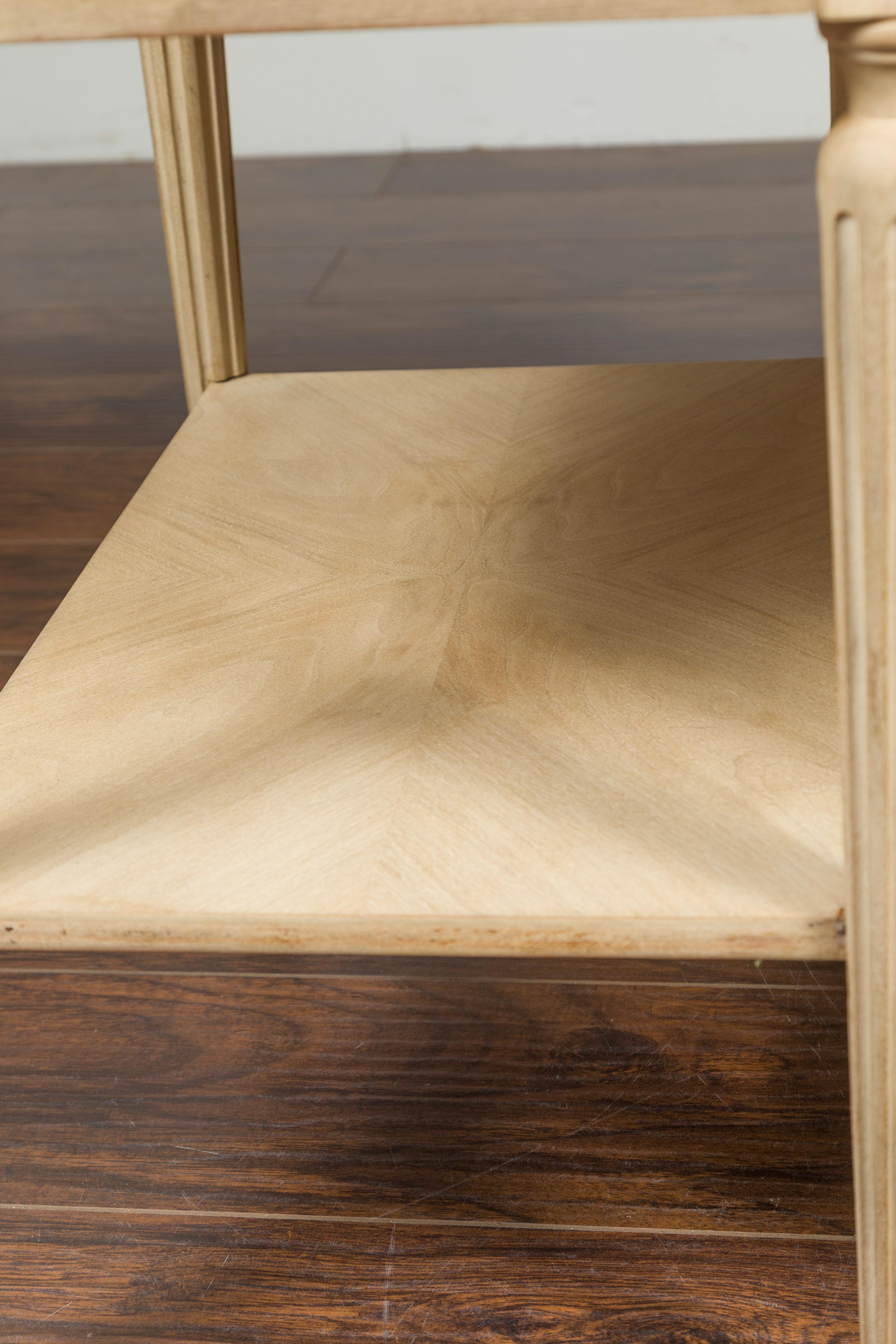 Pair of Midcentury French Bleached Walnut End Tables with Drawers and Gallery 7