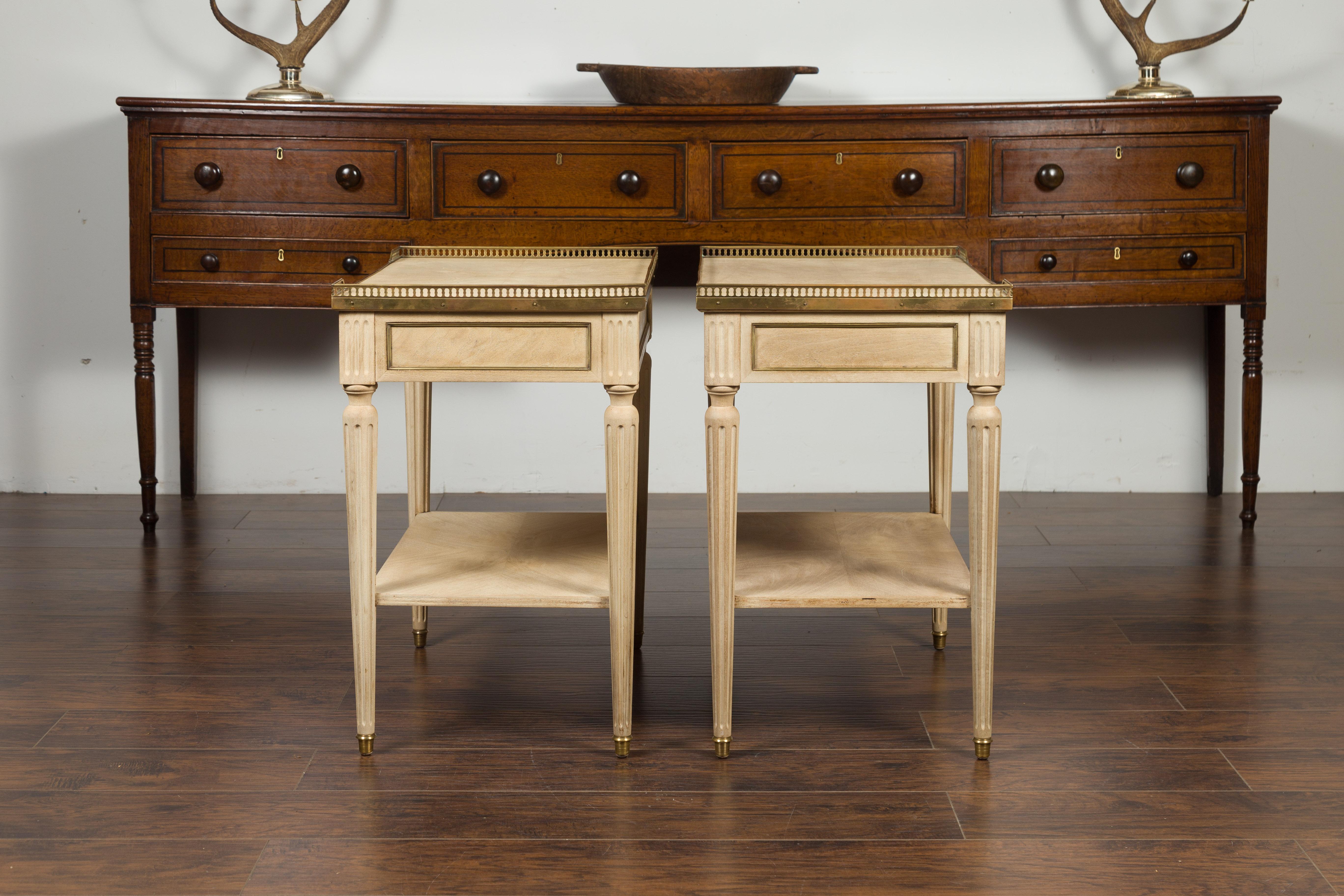 Pair of Midcentury French Bleached Walnut End Tables with Drawers and Gallery 10