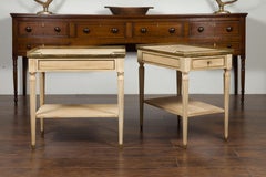 Pair of Midcentury French Bleached Walnut End Tables with Drawers and Gallery