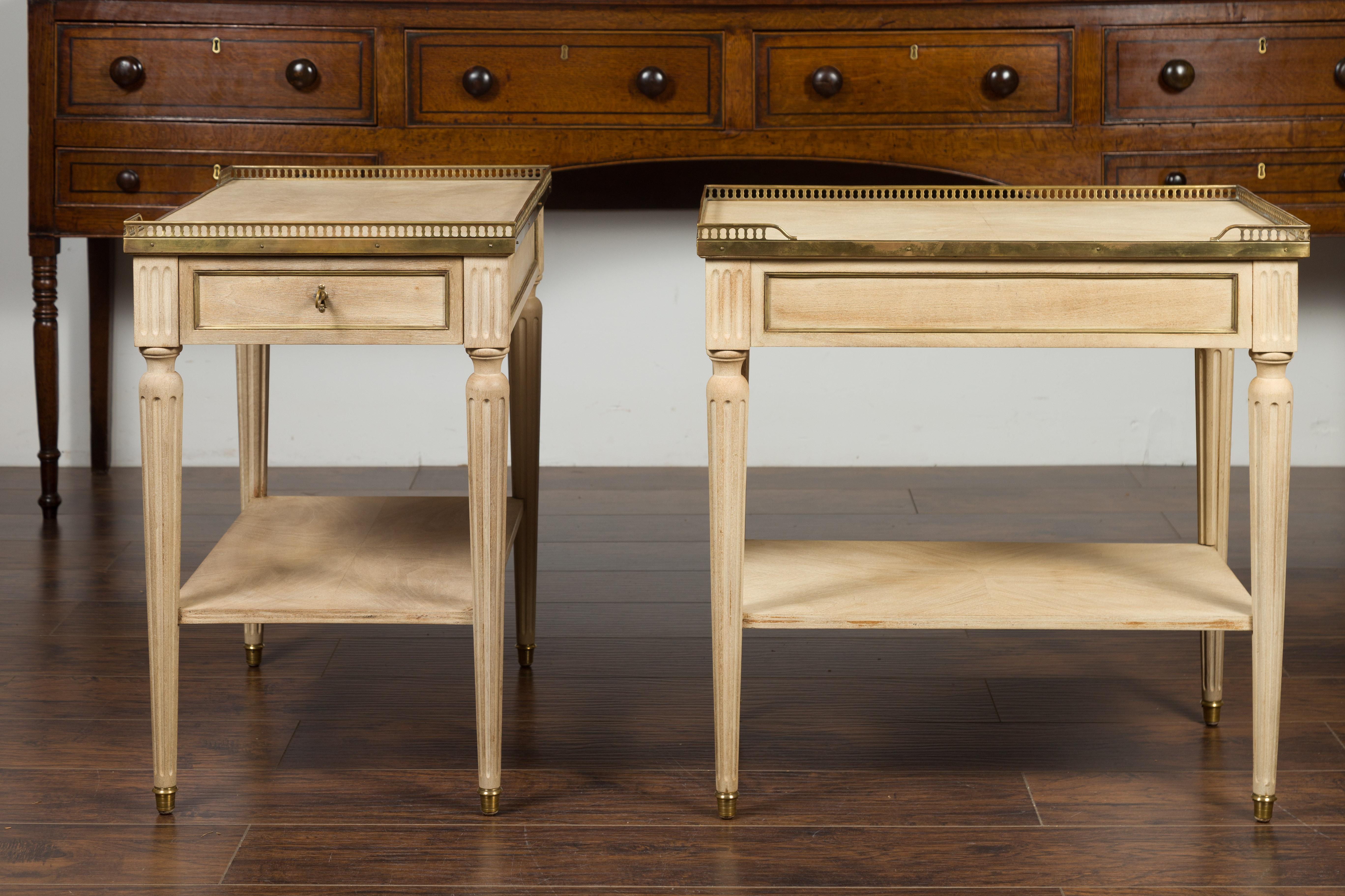 Mid-Century Modern Pair of Midcentury French Bleached Walnut End Tables with Drawers and Gallery