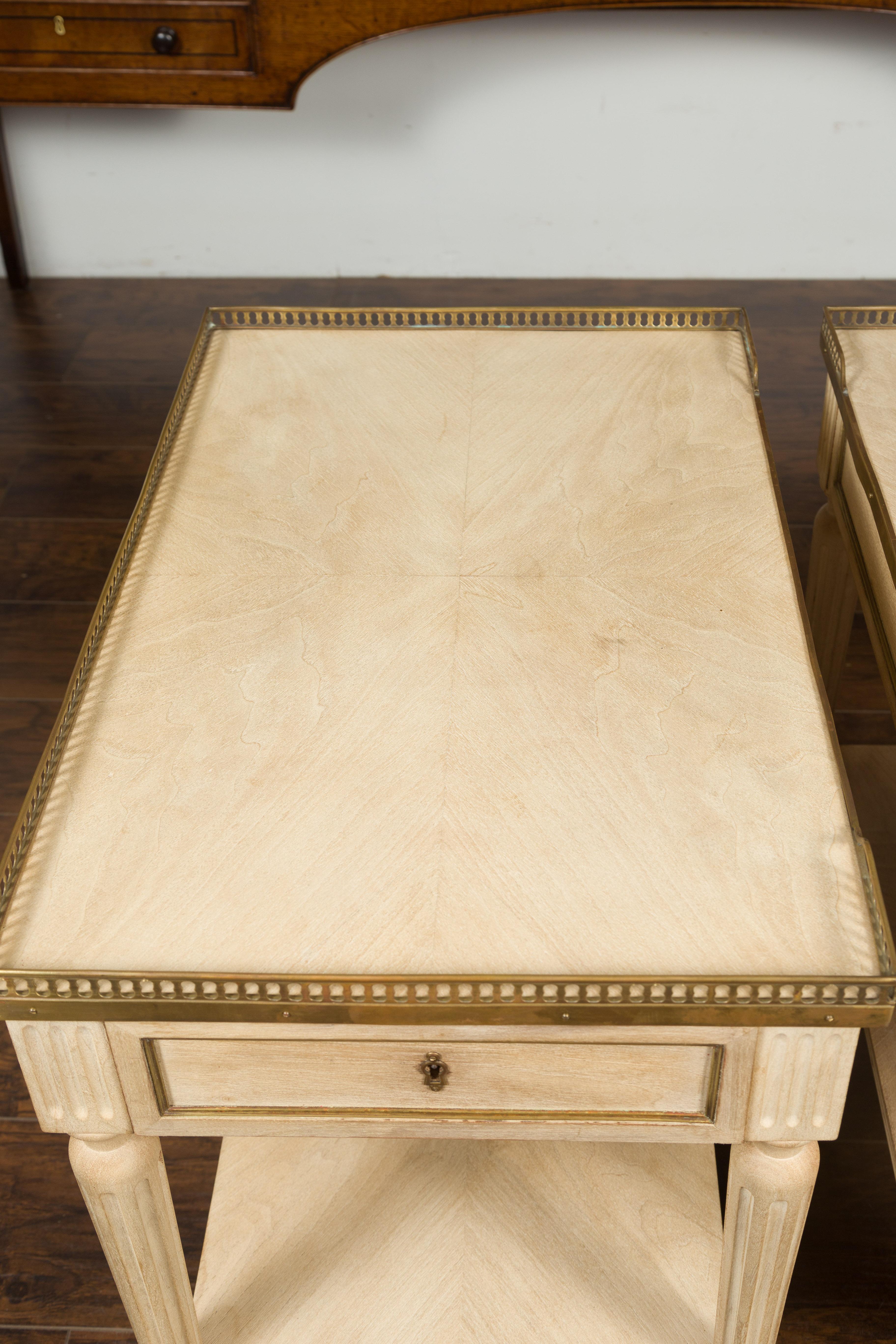 Pair of Midcentury French Bleached Walnut End Tables with Drawers and Gallery 1