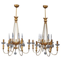 Pair of Midcentury French Chandeliers in Crystal Maison Jansen 24kt Gold