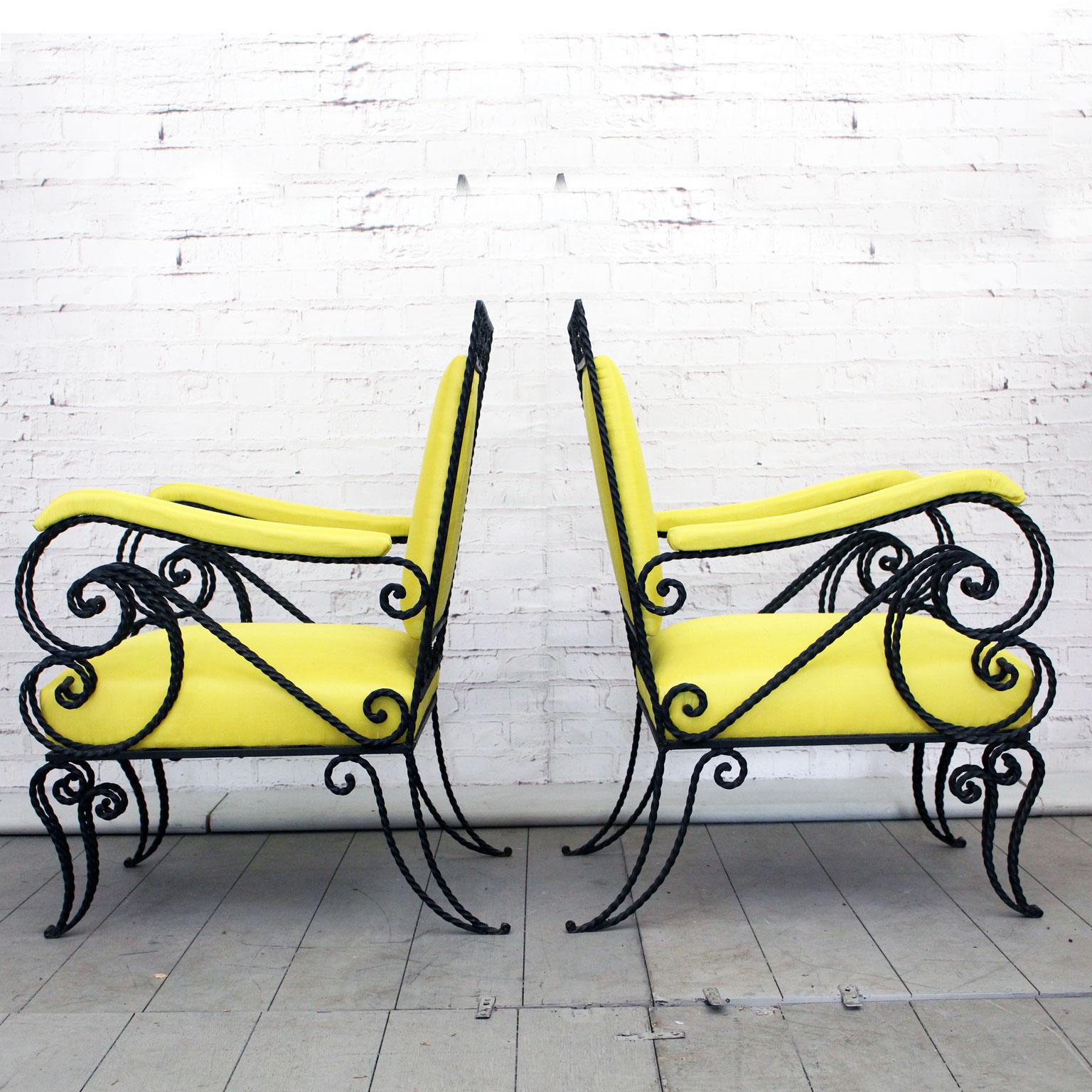 Mid-Century Modern Pair of Midcentury French Decorative Black Wrought Iron, 1950s, Armchairs For Sale