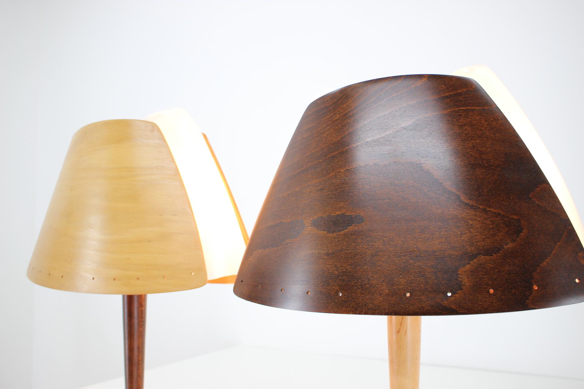 Mid-Century Modern Pair of Midcentury French Design Wooden Table Lamp by Lucid / 1970s, Renovated For Sale