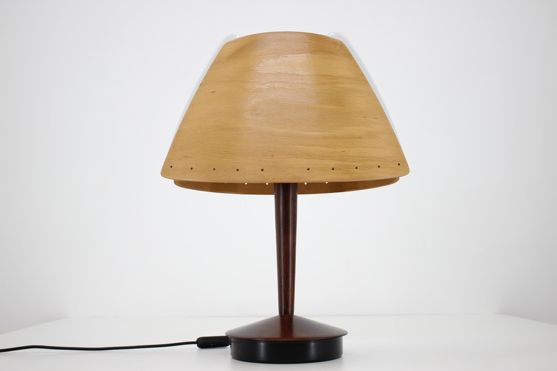 Late 20th Century Pair of Midcentury French Design Wooden Table Lamp by Lucid / 1970s, Renovated For Sale