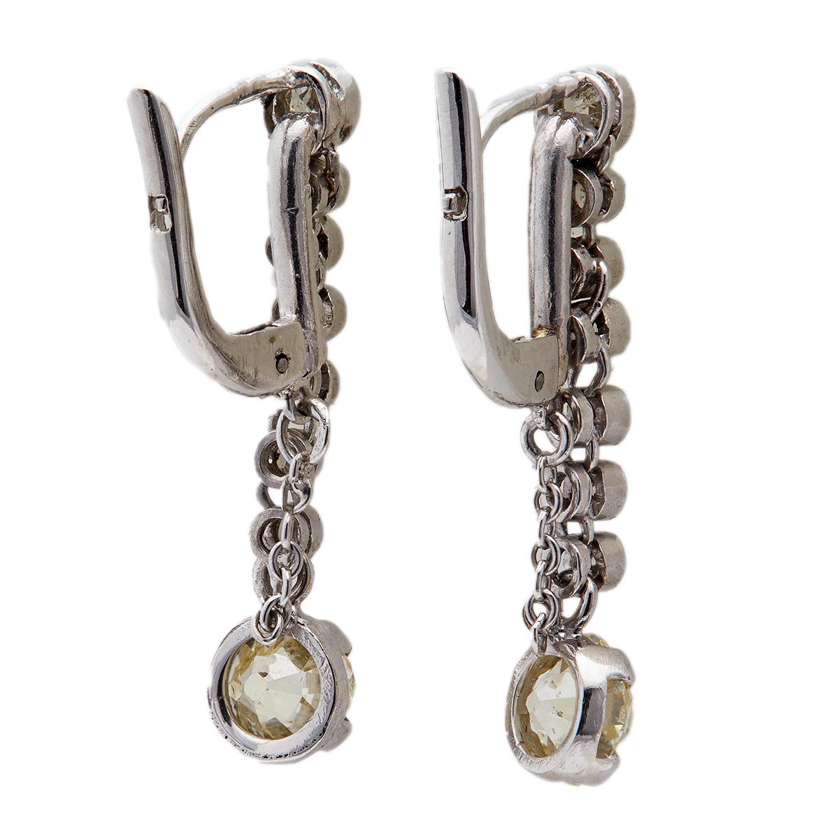 Pair of Midcentury French Diamond Platinum Dangle Earrings 1