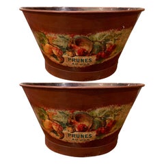Pair of Midcentury French Hand Painted Tole Baskets with Fruit Decor