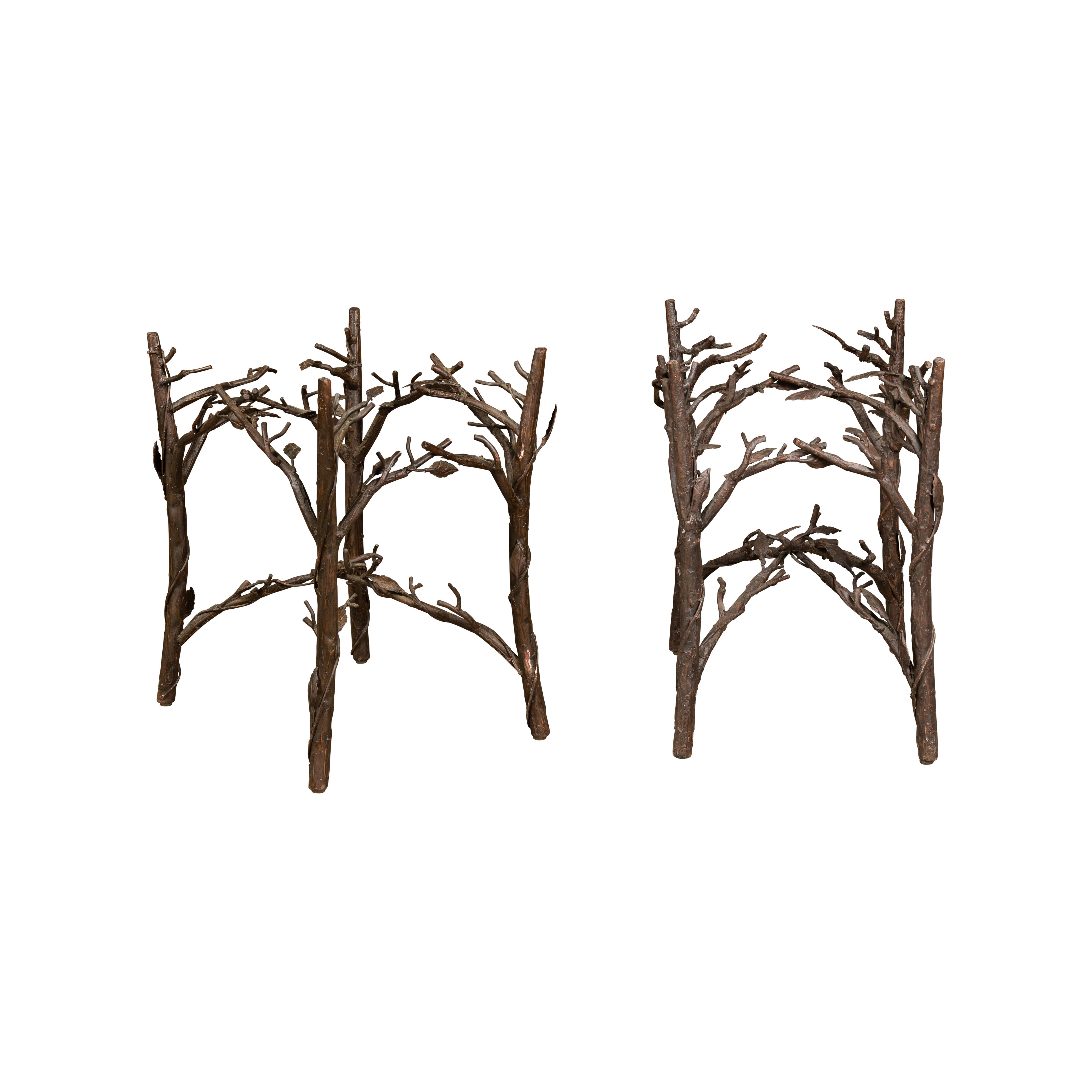 Pair of Midcentury French Iron Twig Drinks Table Bases with Cross Stretchers For Sale 8