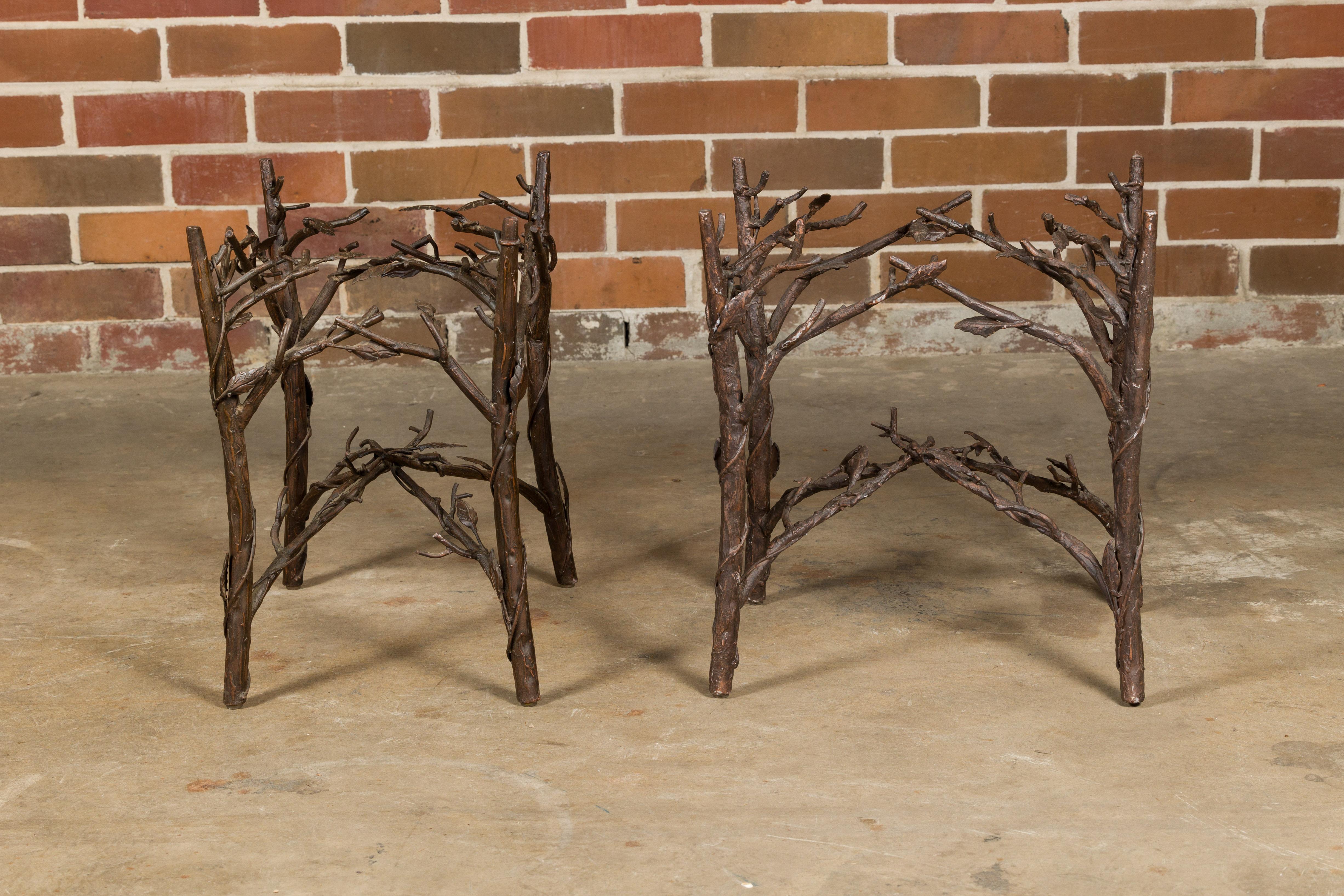 Pair of Midcentury French Iron Twig Drinks Table Bases with Cross Stretchers In Good Condition For Sale In Atlanta, GA