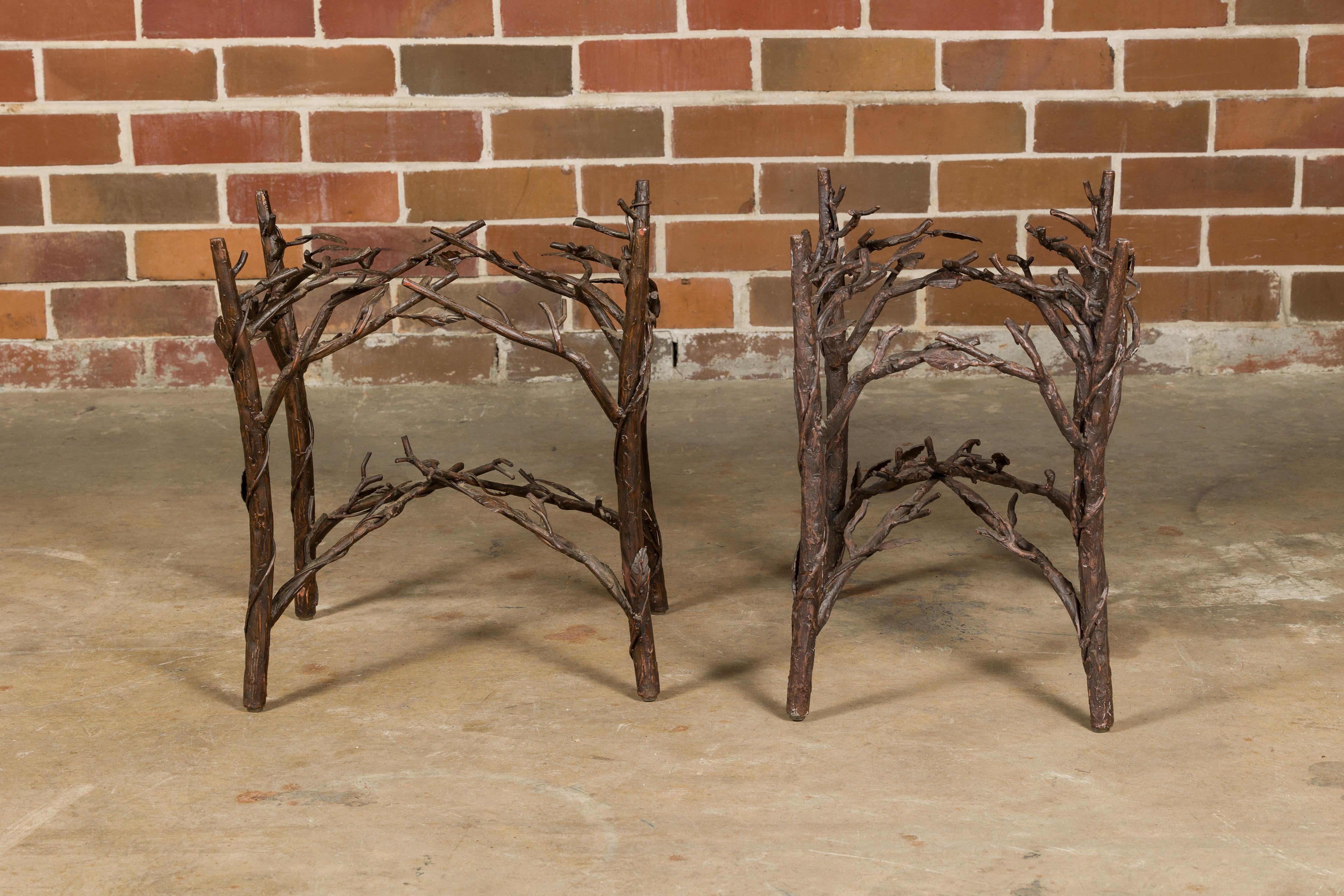 20th Century Pair of Midcentury French Iron Twig Drinks Table Bases with Cross Stretchers For Sale