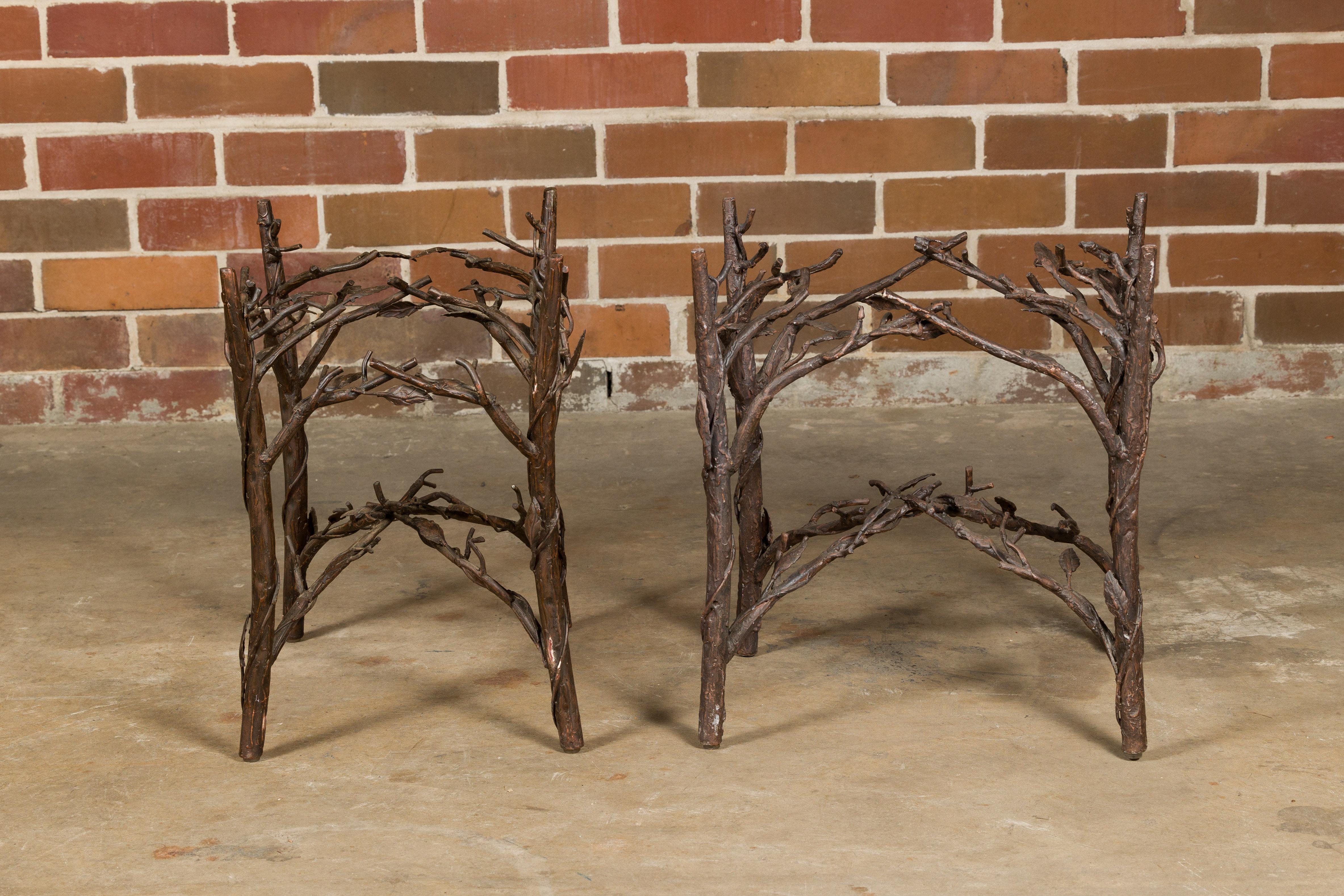 Pair of Midcentury French Iron Twig Drinks Table Bases with Cross Stretchers For Sale 1