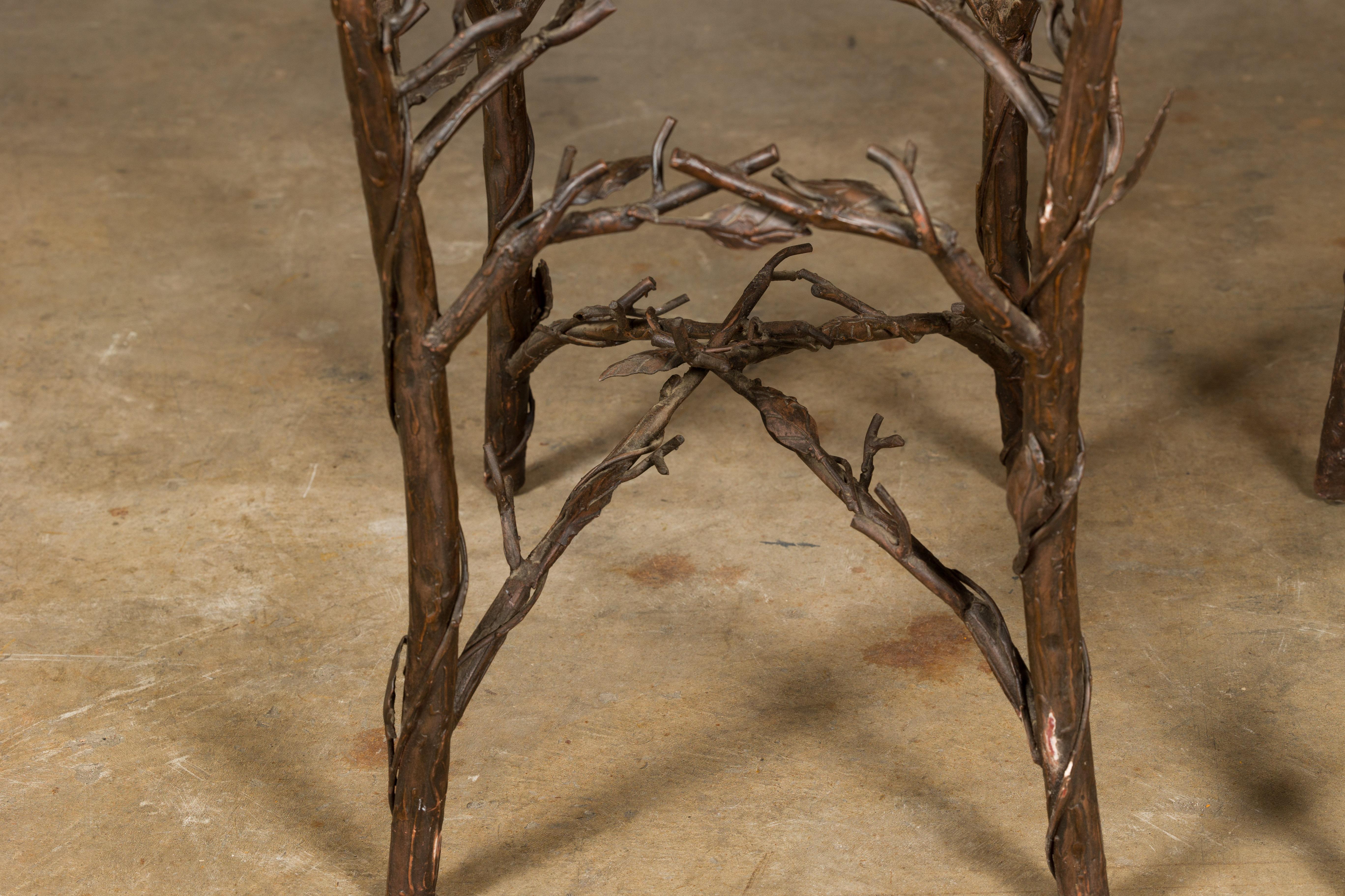 Pair of Midcentury French Iron Twig Drinks Table Bases with Cross Stretchers For Sale 3