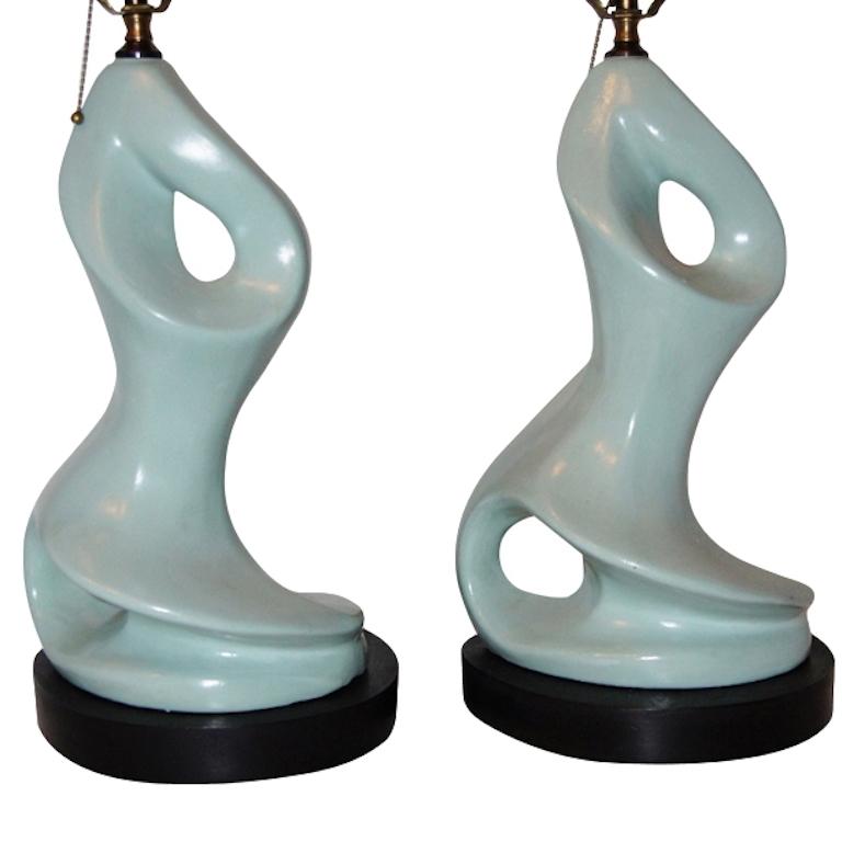 Polychromed Pair of Midcentury French Lamps For Sale
