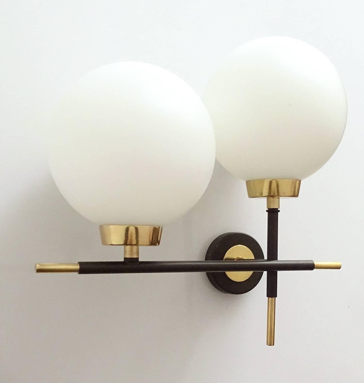  Pair French Mid Century  Sconces, Lunel France, 1960s, Stilnovo Style For Sale 5