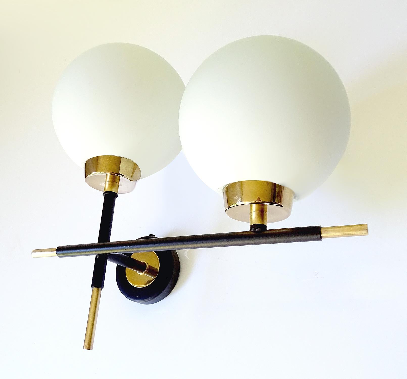  Pair French Mid Century  Sconces, Lunel France, 1960s, Stilnovo Style For Sale 7