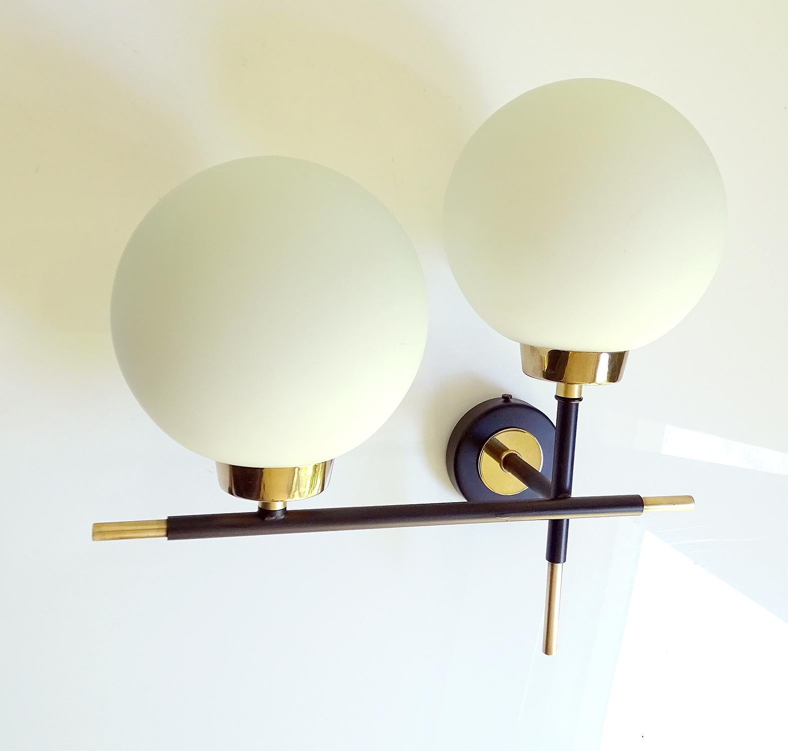  Pair French Mid Century  Sconces, Lunel France, 1960s, Stilnovo Style For Sale 9