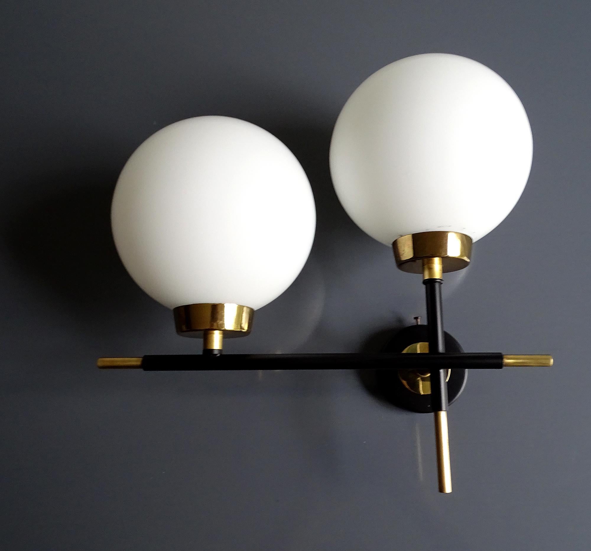  Pair French Mid Century  Sconces, Lunel France, 1960s, Stilnovo Style For Sale 1