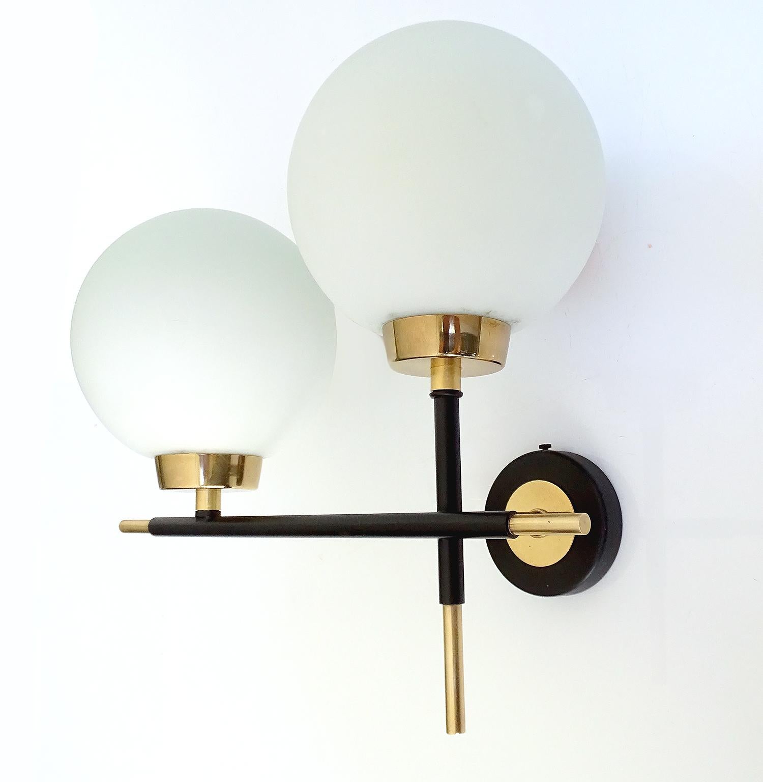  Pair French Mid Century  Sconces, Lunel France, 1960s, Stilnovo Style For Sale 2