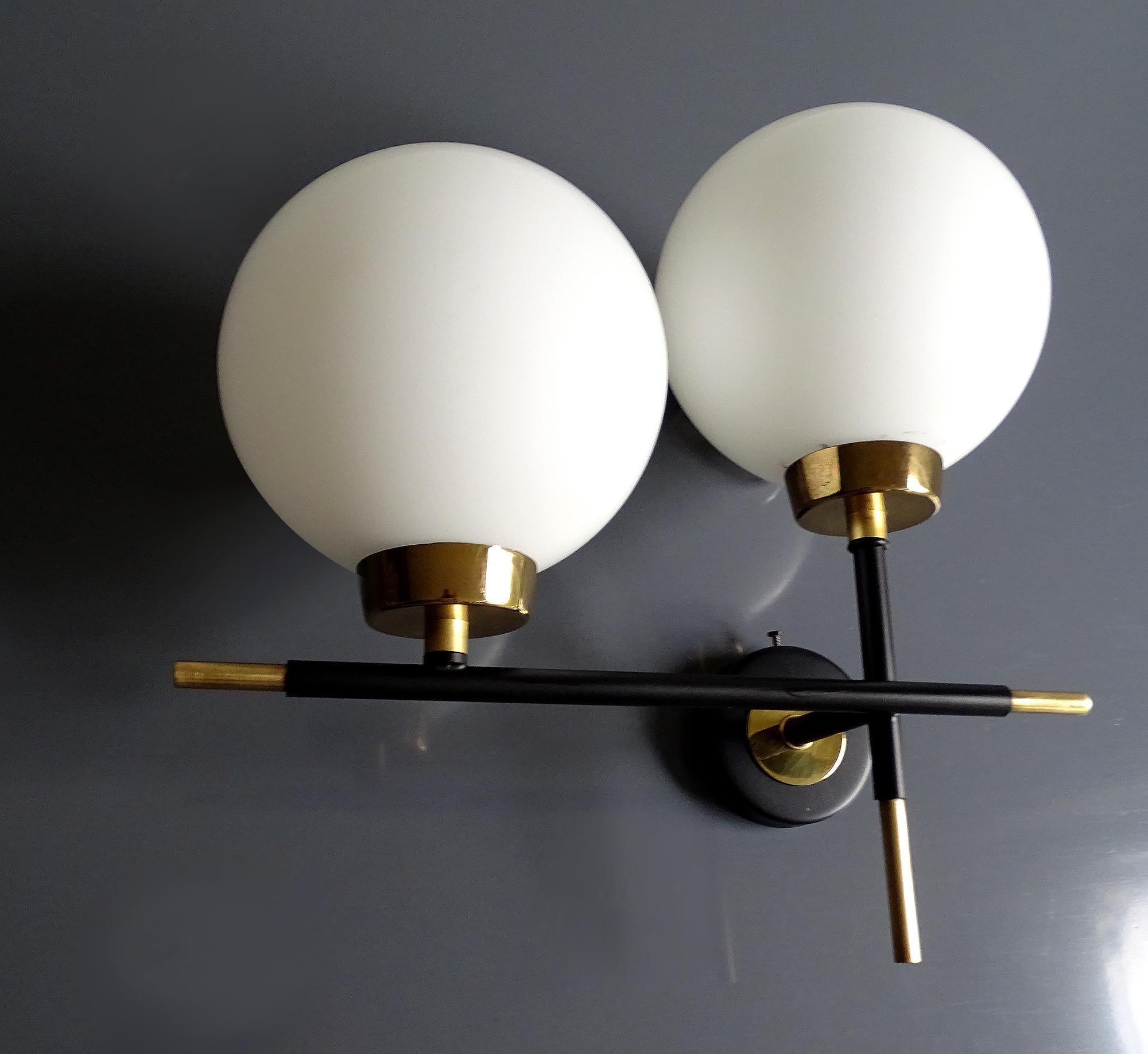  Pair French Mid Century  Sconces, Lunel France, 1960s, Stilnovo Style For Sale 4