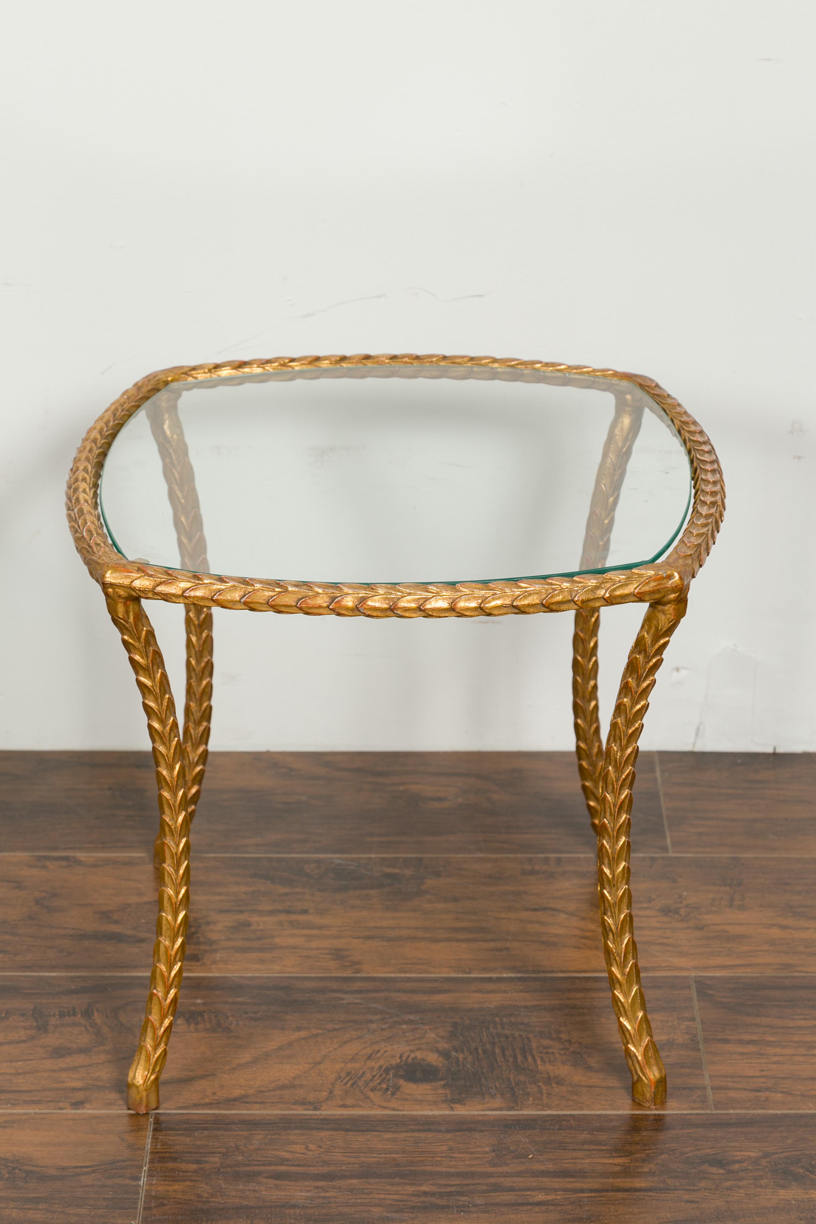 Pair of Midcentury French Maison Baguès Style Gilt Bronze Tables with Glass Tops For Sale 5