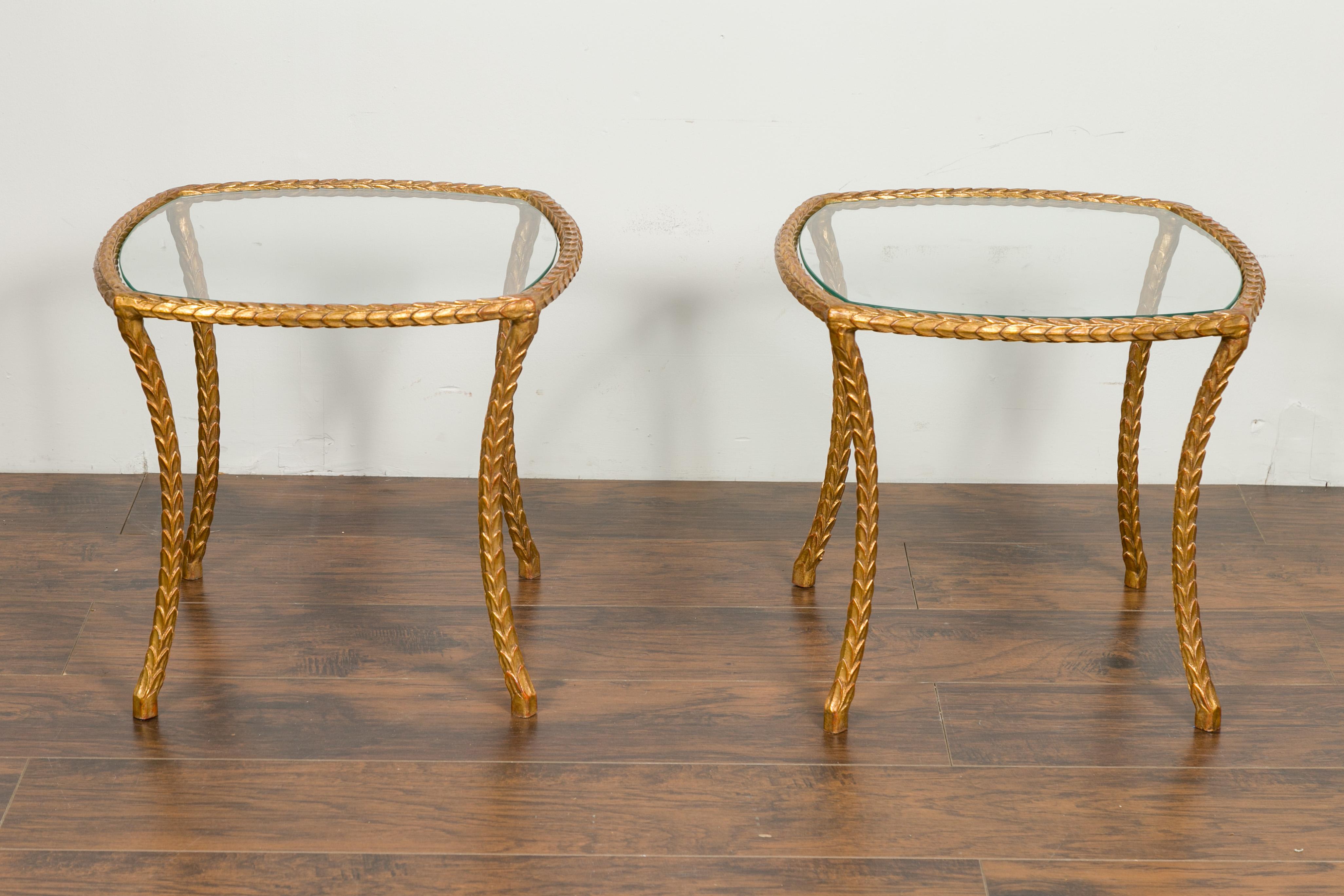 Pair of Midcentury French Maison Baguès Style Gilt Bronze Tables with Glass Tops For Sale 8