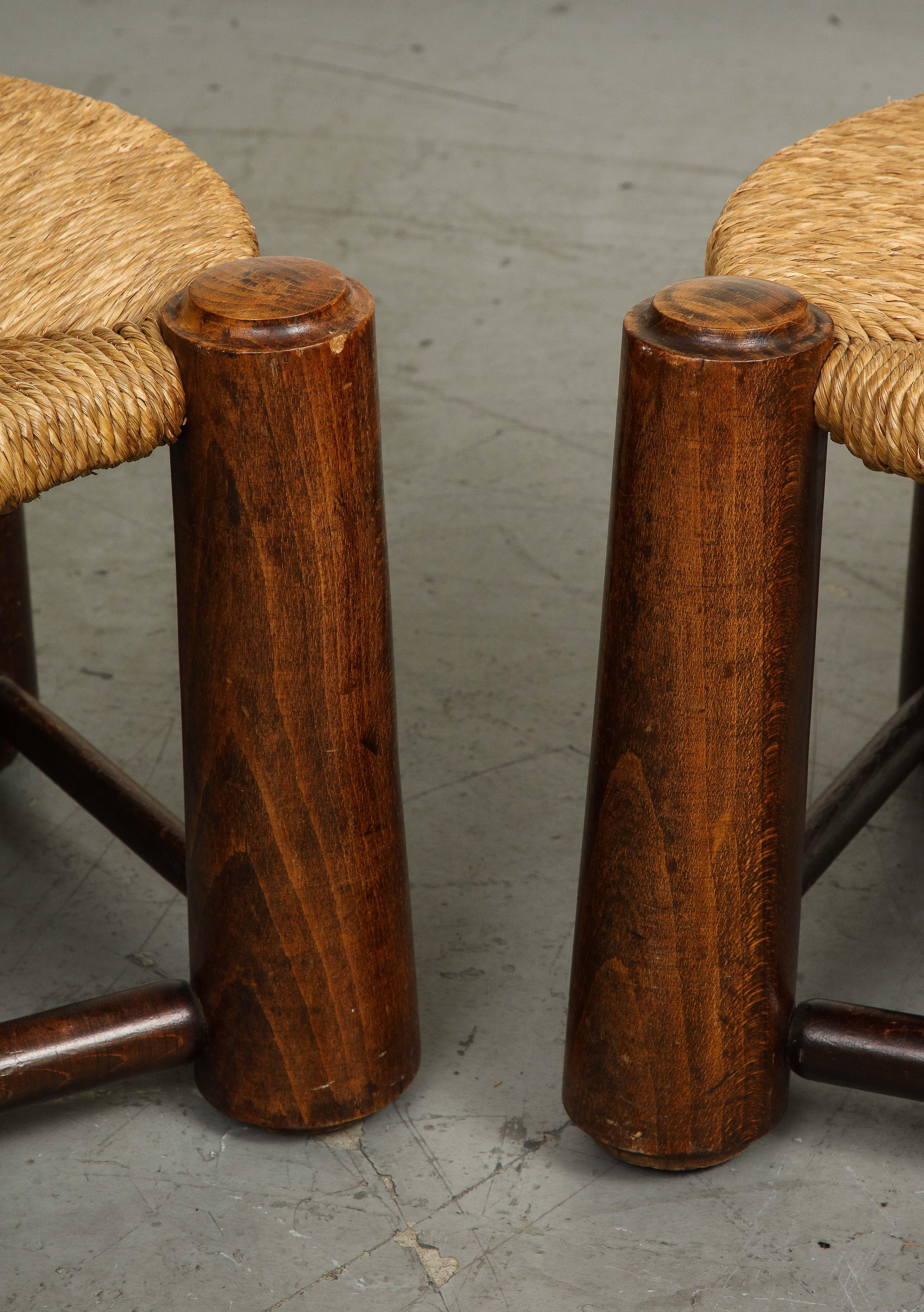 Pair of Midcentury French Oak and Rush Low Children's Chairs by Charles Dudouyt 8