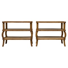 Pair of Midcentury French Oak Tiered Tables with Sculptural Curved Supports