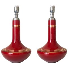 Pair of Midcentury French Red Opaline Glass Table Lamps, 1970s