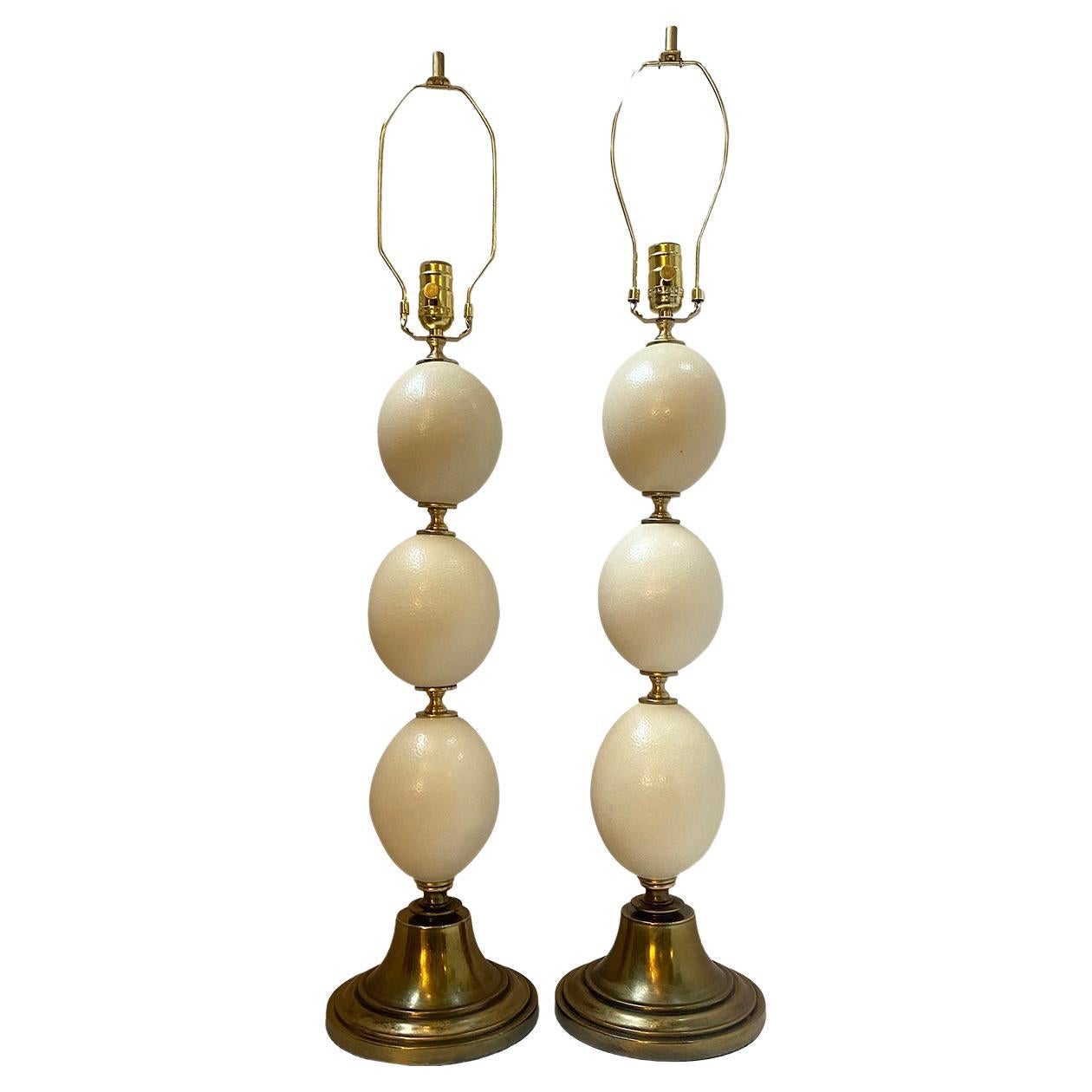 Pair of Midcentury French Ostrich Egg Lamps For Sale