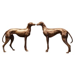 Pair of Midcentury French Patinated Bronze Greyhound Dog Sculptures