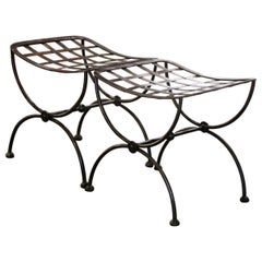 Pair of Midcentury French Polished Iron and Metal Curule Stools