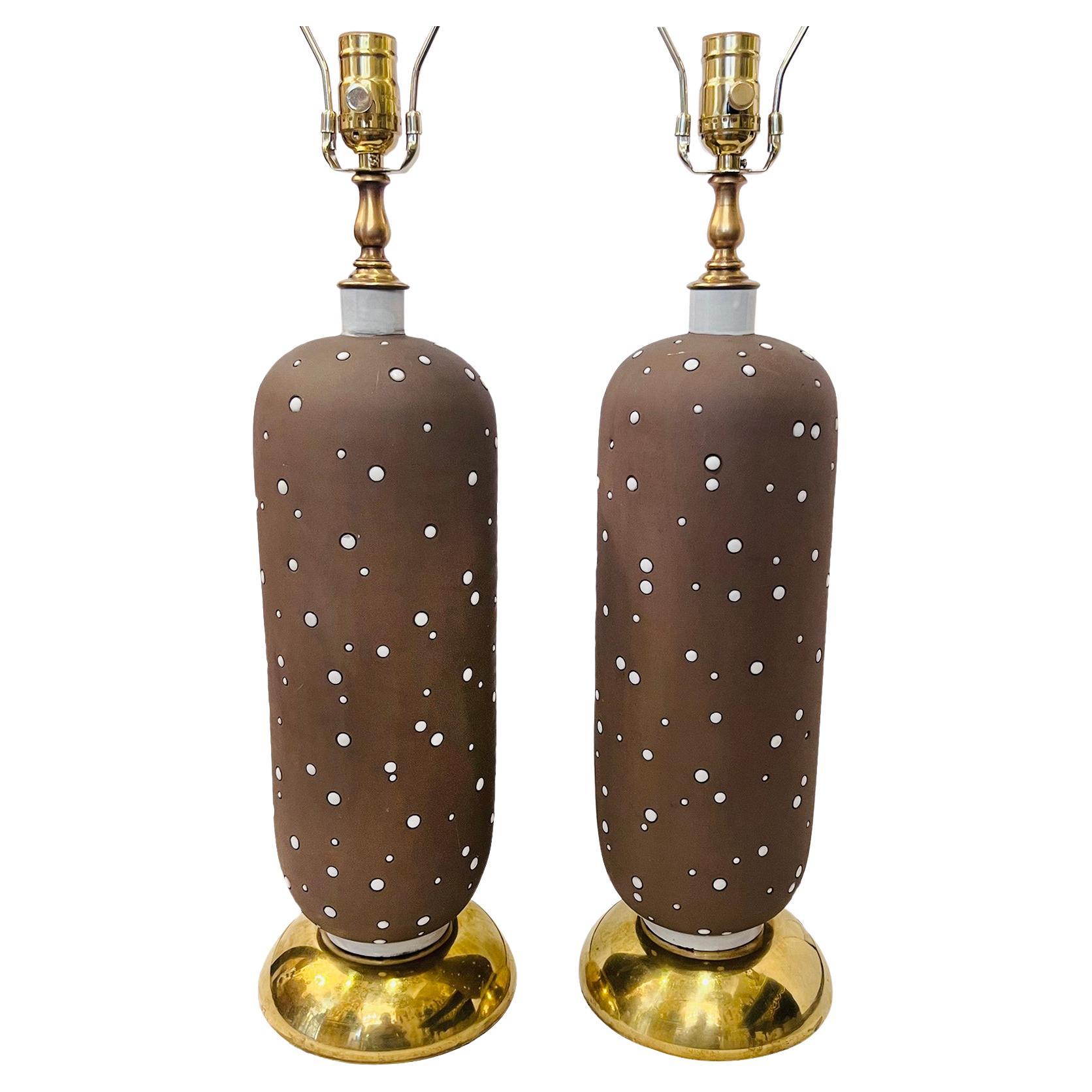 Pair of Midcentury French Porcelain Lamps For Sale