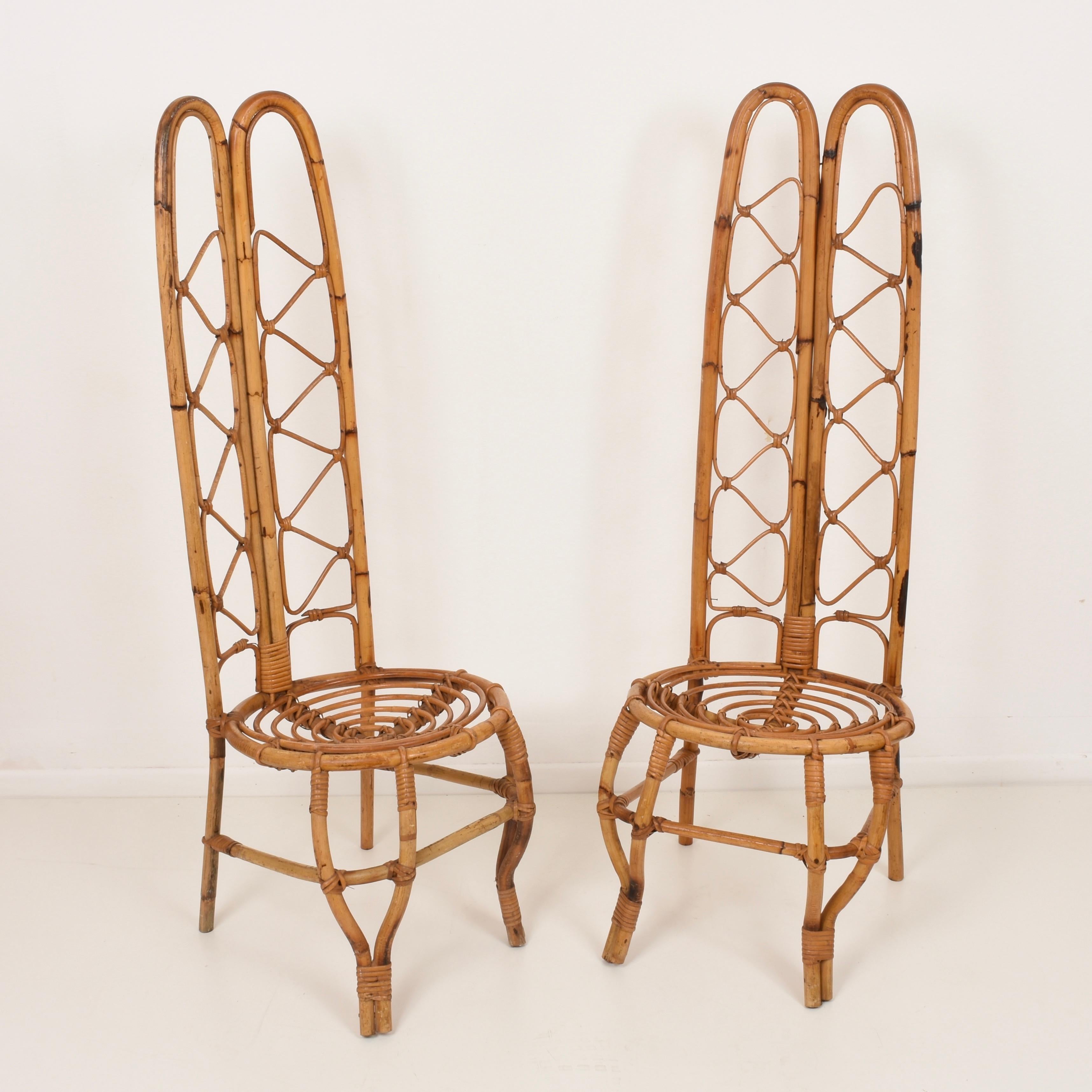 Mid-Century Modern Pair of Midcentury French Riviera Rattan and Bamboo Chairs, France, 1960s
